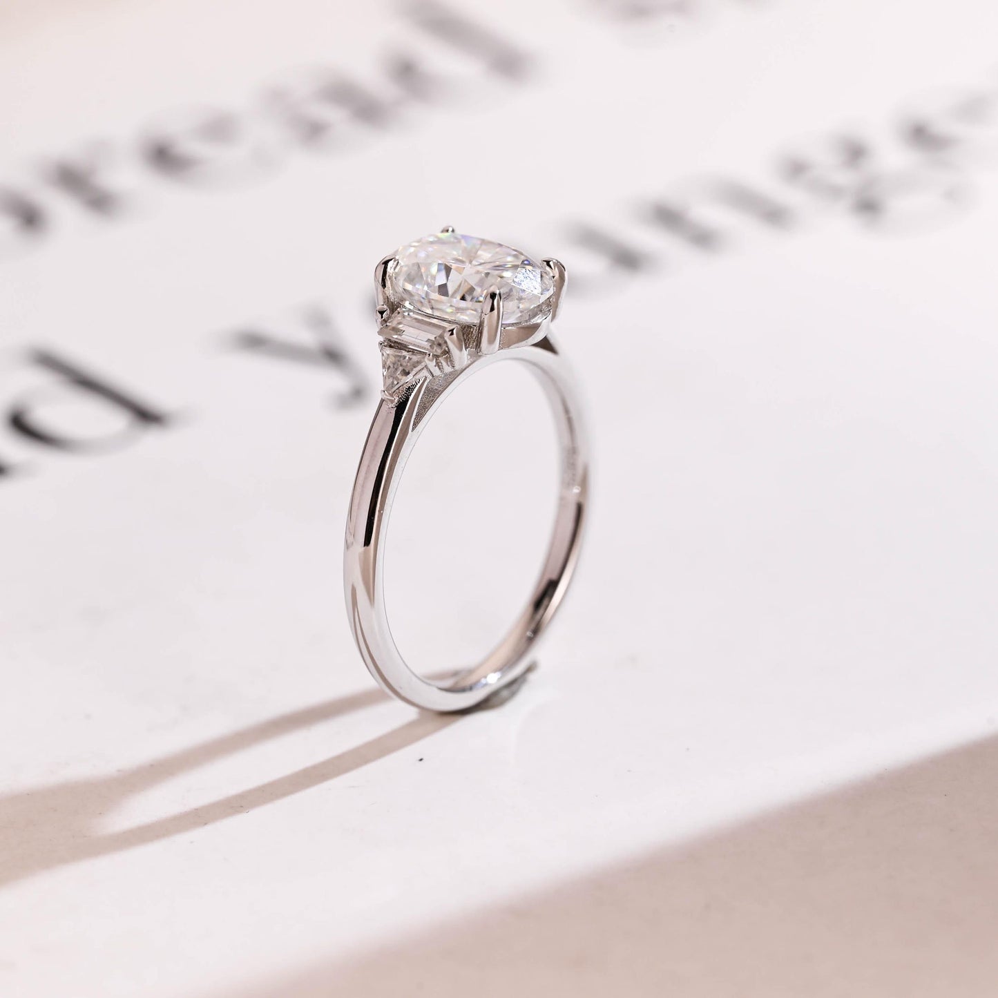 1.5 CT Oval Cut Three Stone Moissanite Engagement Ring