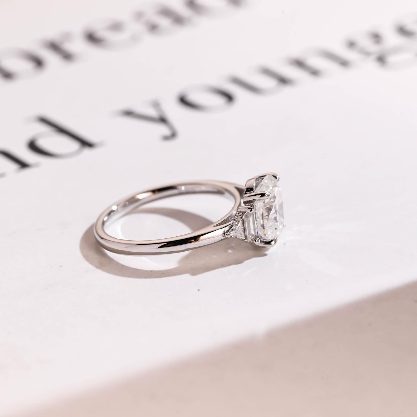 1.5 CT Oval Cut Three Stone Moissanite Engagement Ring
