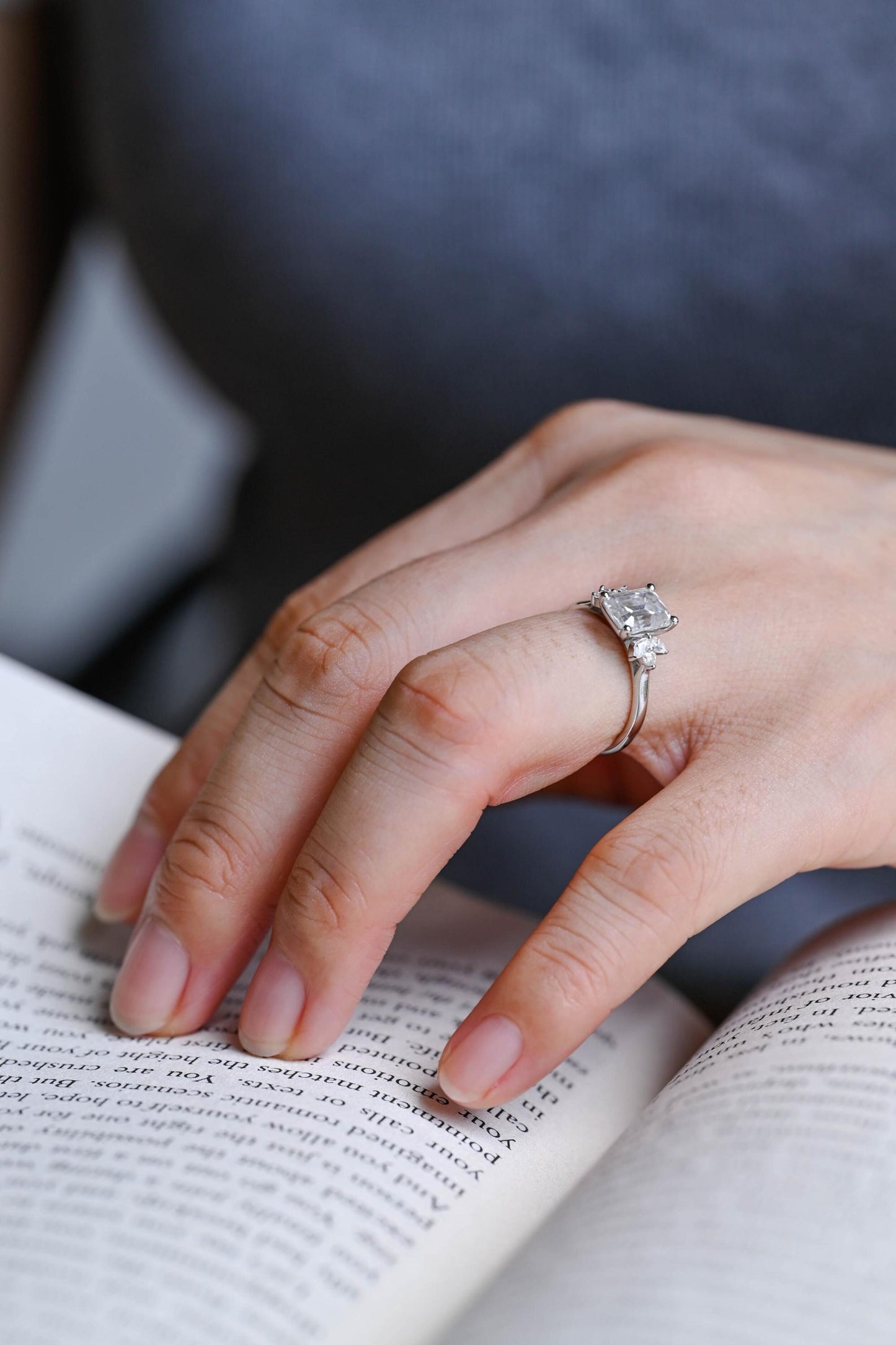 2.0 CT Emerald Cut Cluster Moissanite Engagement Ring