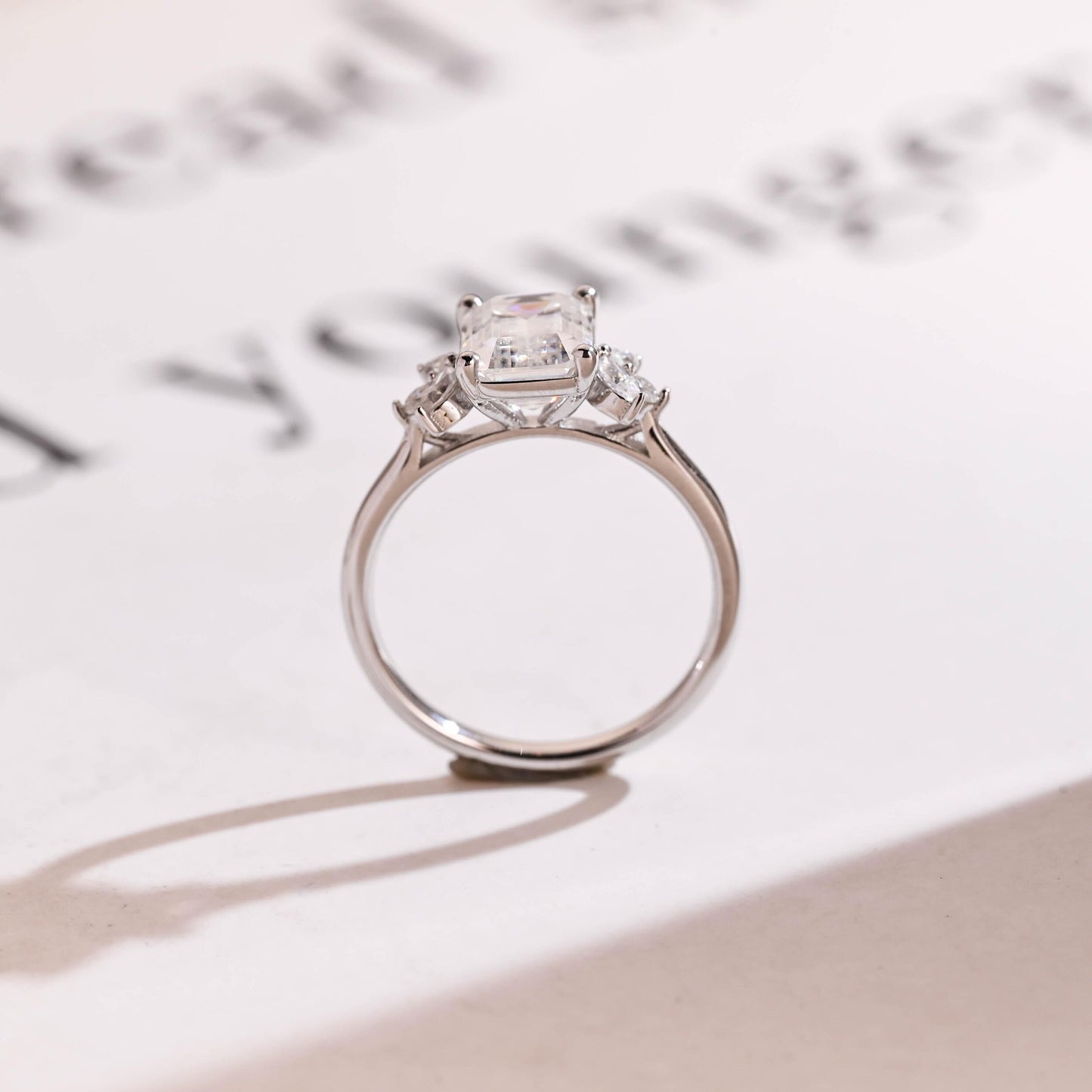 2.0 CT Emerald Cut Cluster Moissanite Engagement Ring