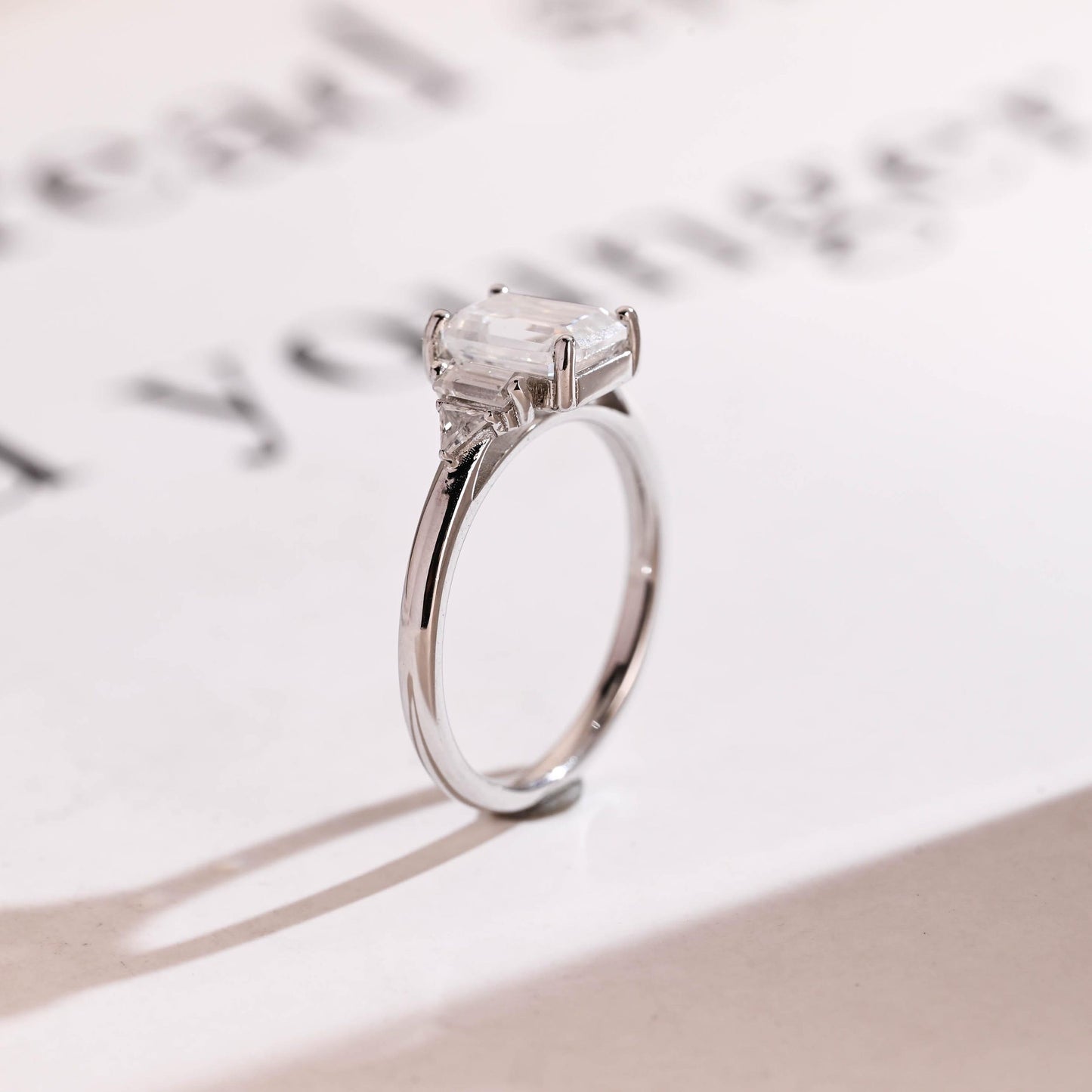 2.0 CT Emerald Cut Cluster Moissanite Engagement Ring