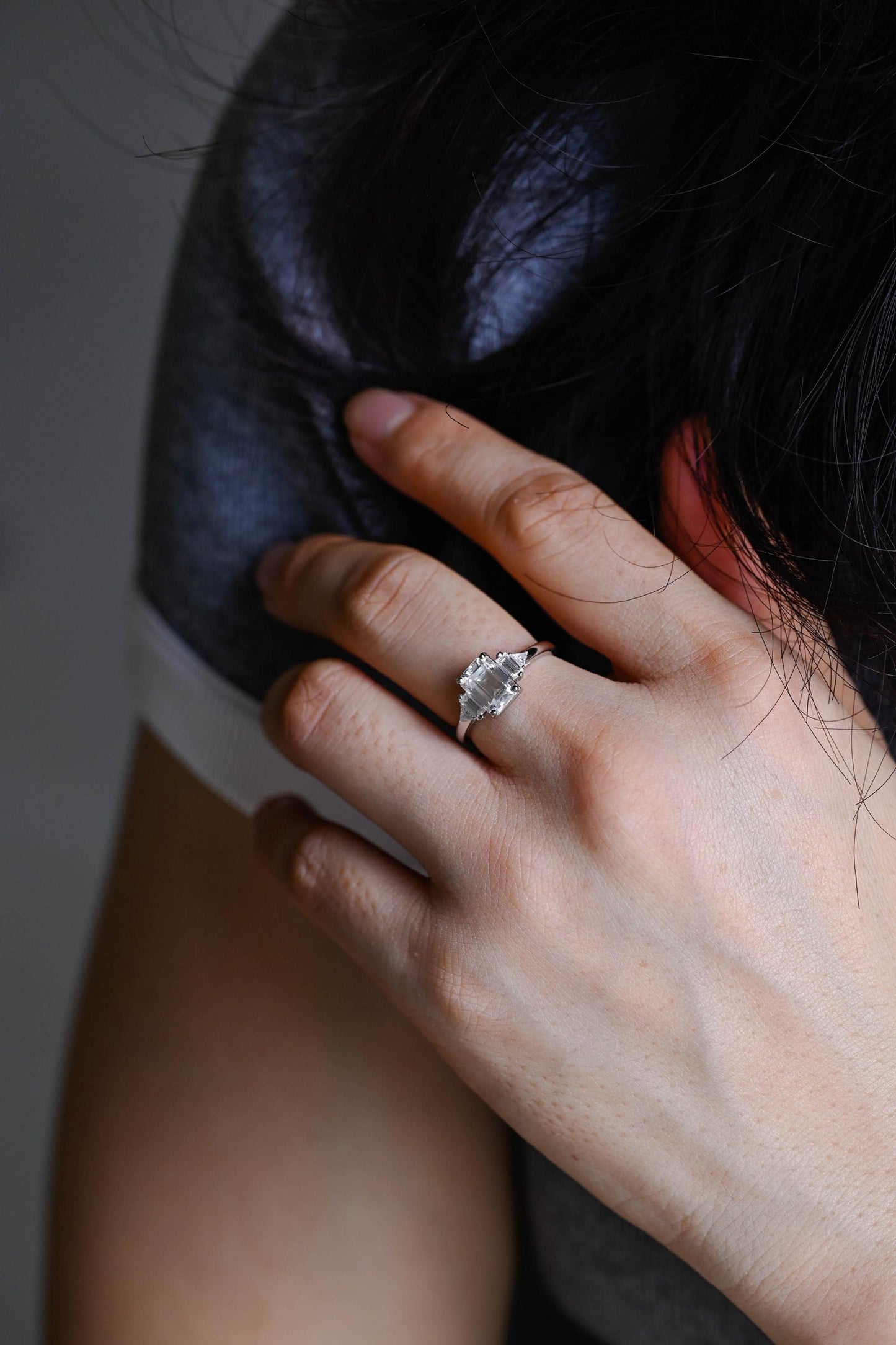 2.0 CT Emerald Cut Cluster Moissanite Engagement Ring
