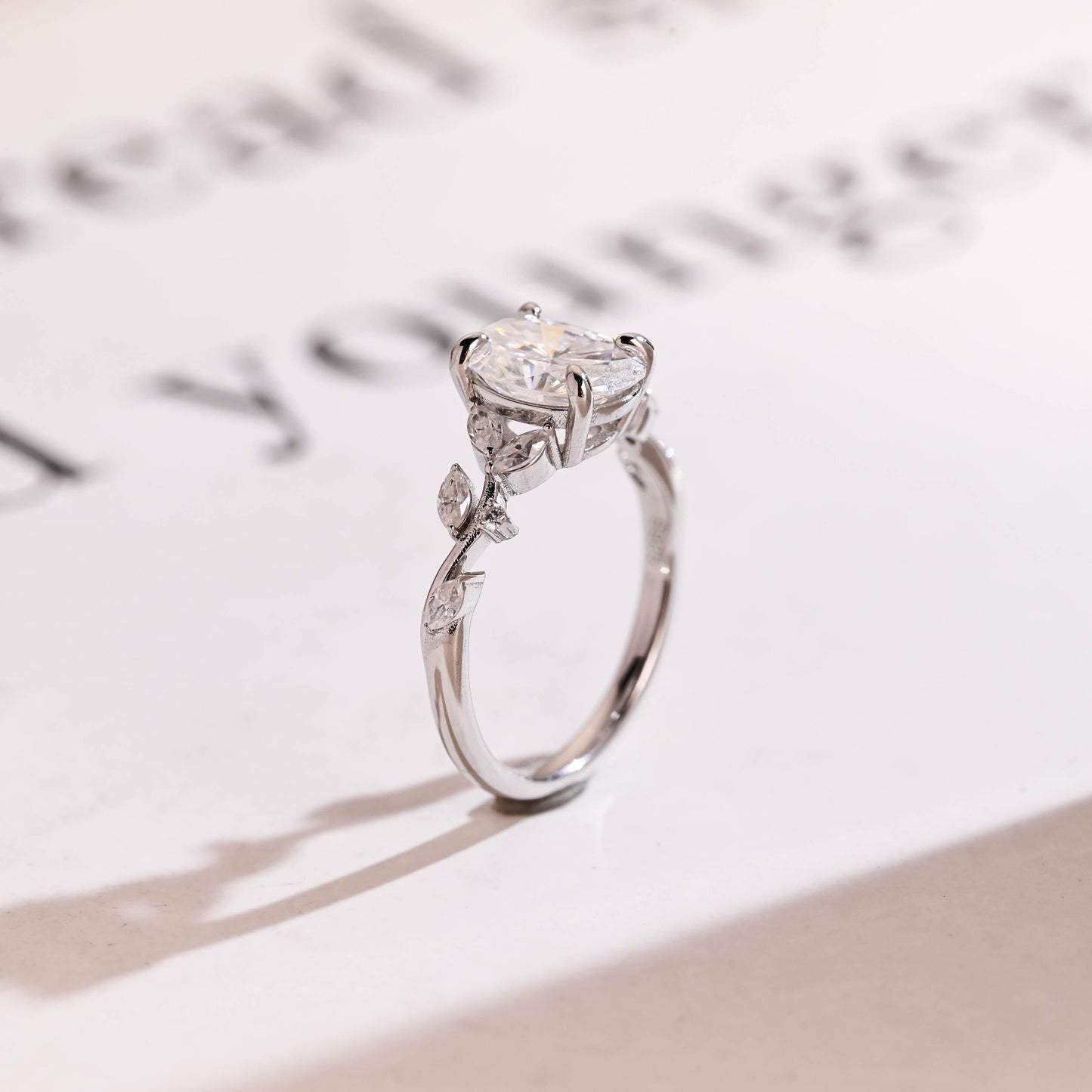 2.0 CT Oval Cut Cluster Moissanite Engagement Ring