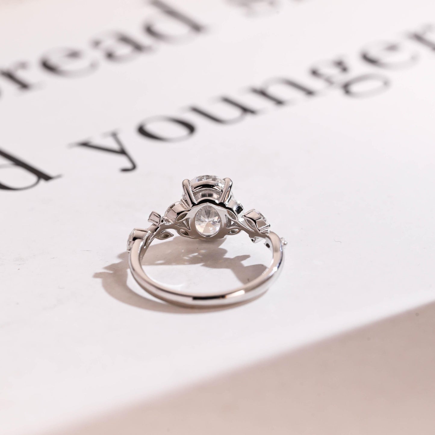 2.0 CT Oval Cut Cluster Moissanite Engagement Ring