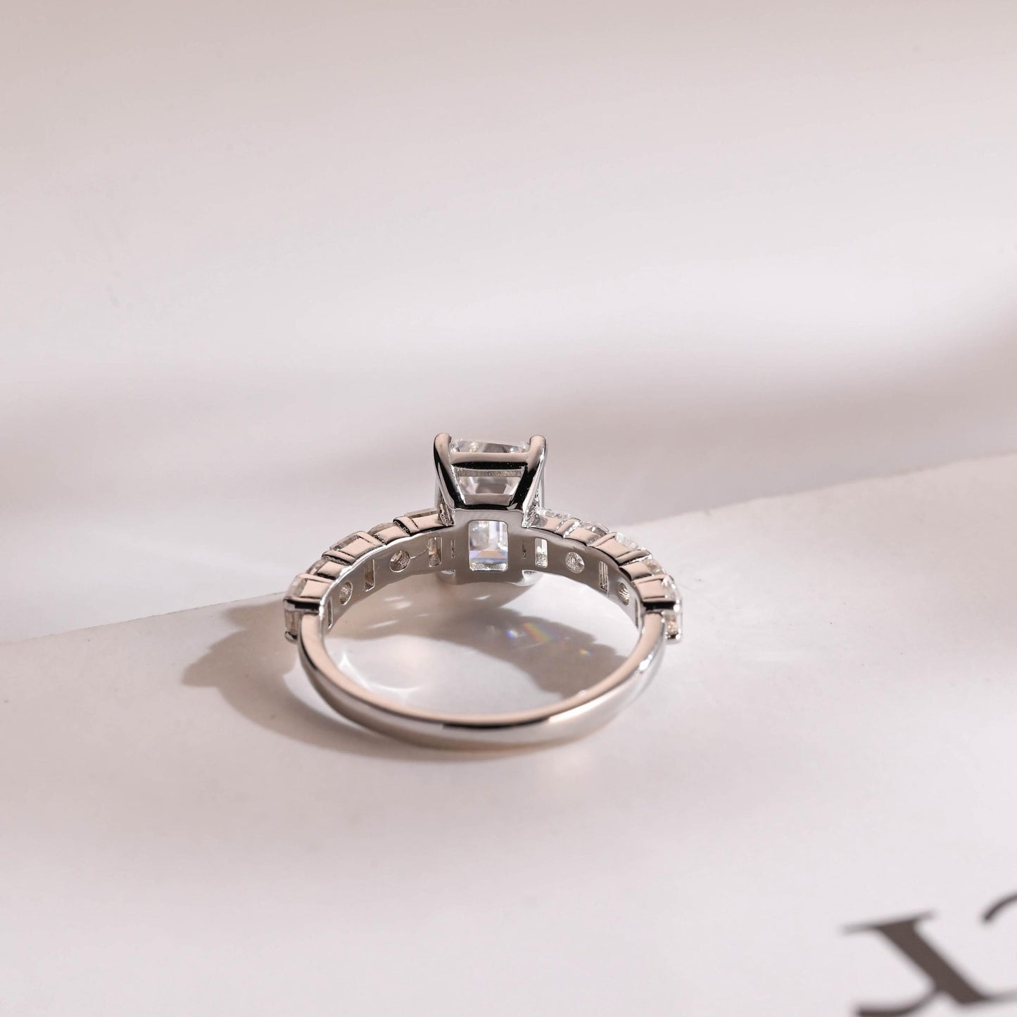 2.0 CT Emerald Cut Half Pave Moissanite Engagement Ring