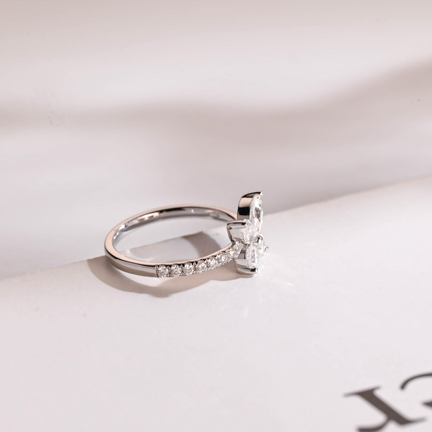 1.30 TCW Marquise & Round Cut Moissanite Engagement Ring