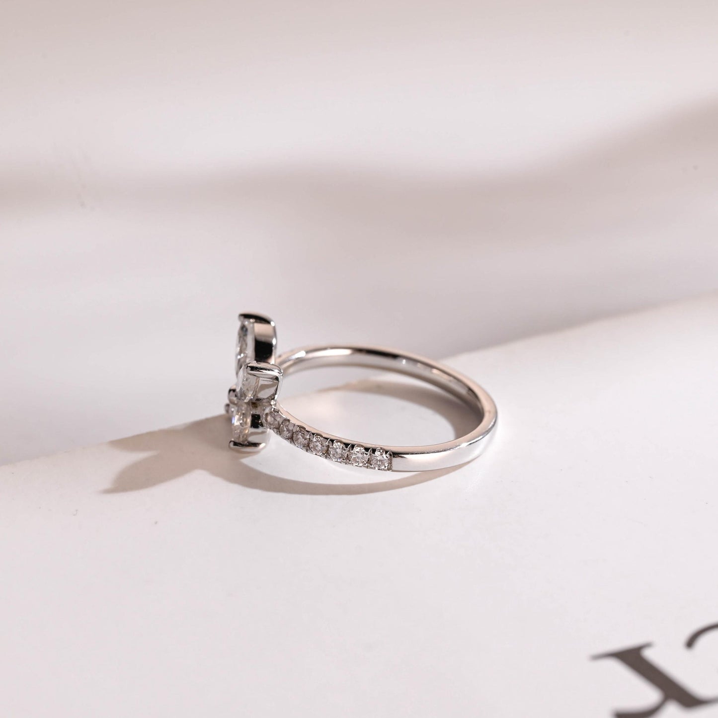 1.30 TCW Marquise & Round Cut Moissanite Engagement Ring