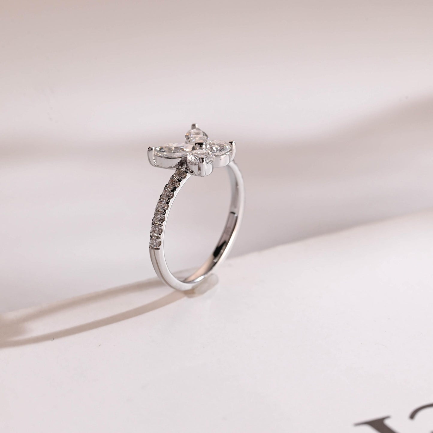 1.30 TCW Marquise & Round Cut Moissanite Engagement Ring