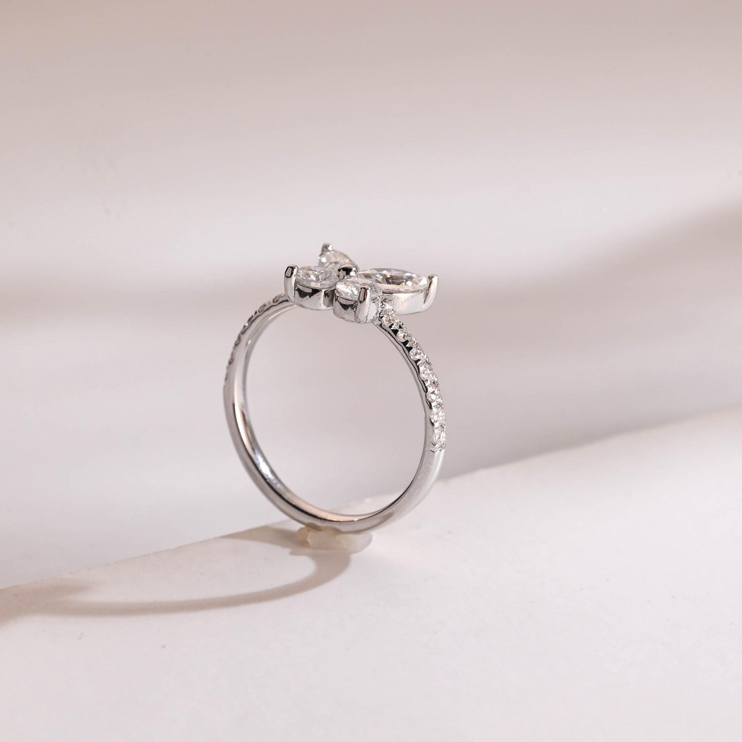 1.30 TCW Marquise & Round Cut Moissanite Engagement Ring