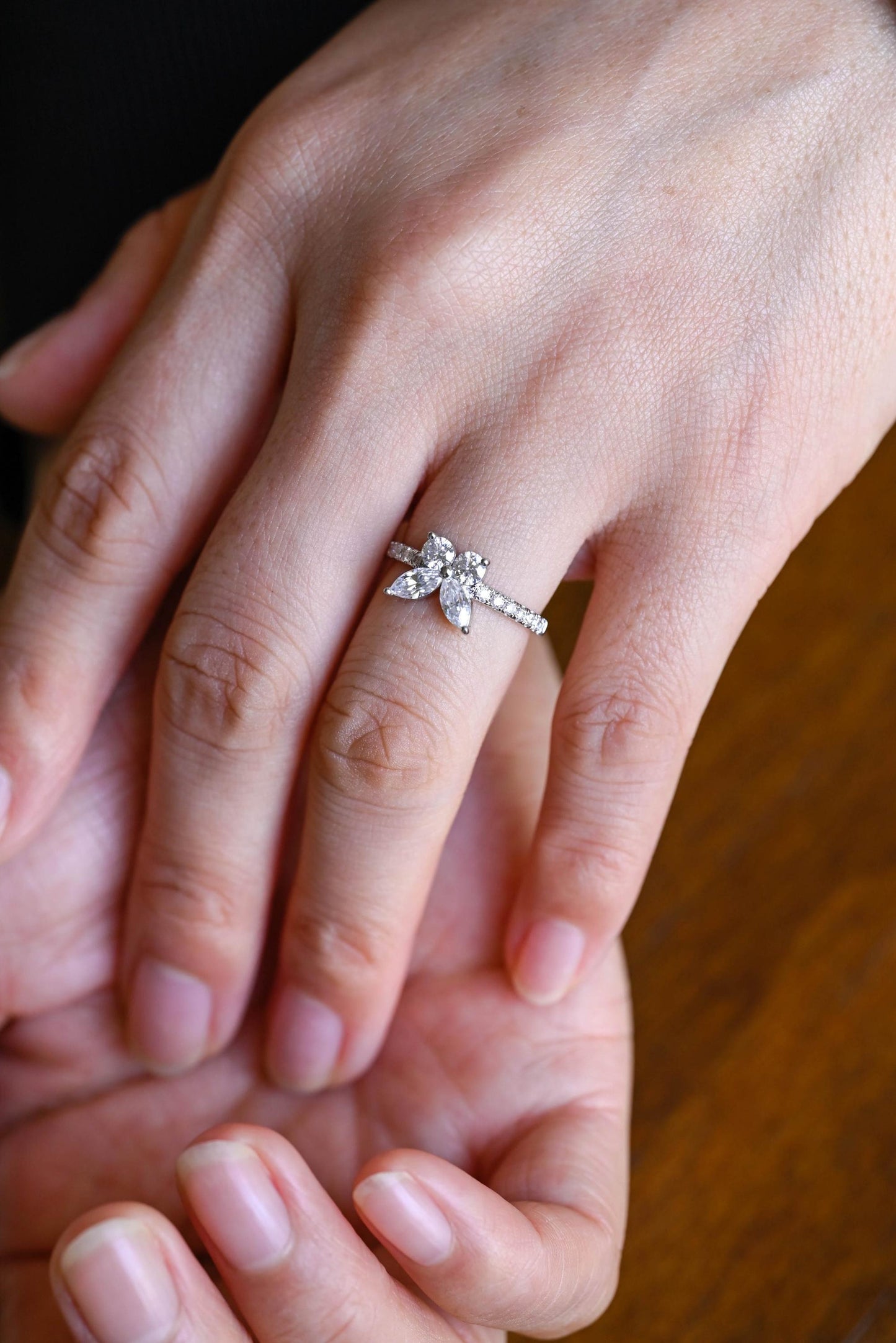 1.30 TCW Marquise & Round Cut Moissanite Engagement Ring