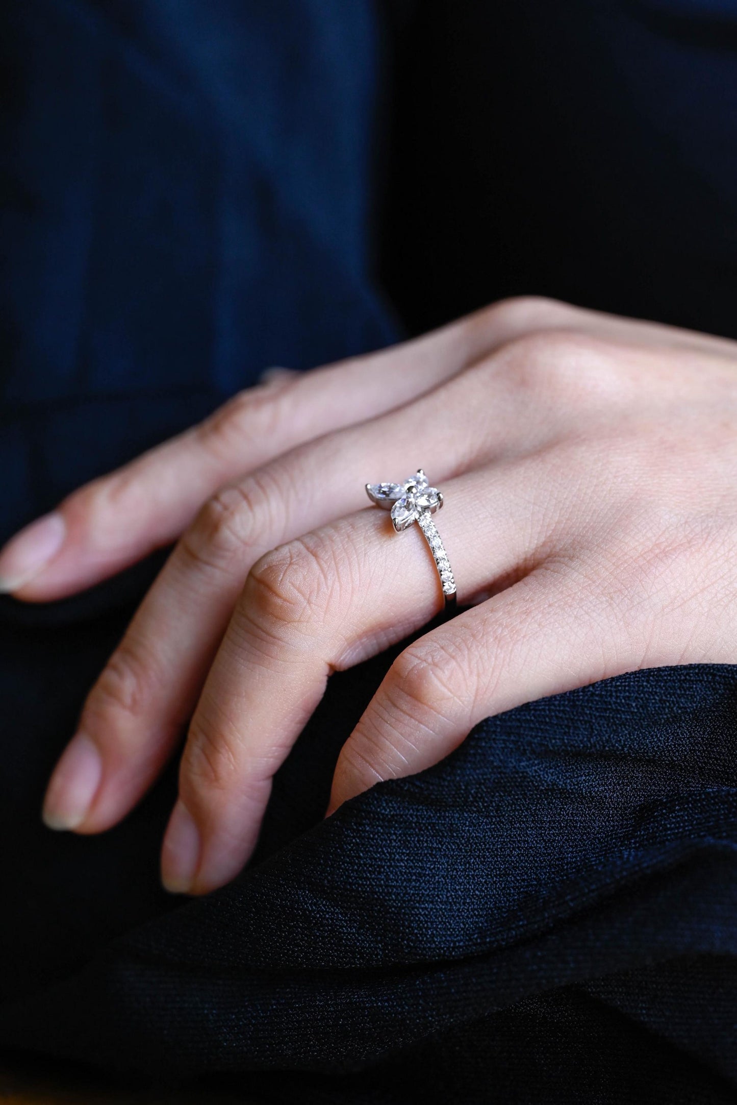 1.30 TCW Marquise & Round Cut Moissanite Engagement Ring