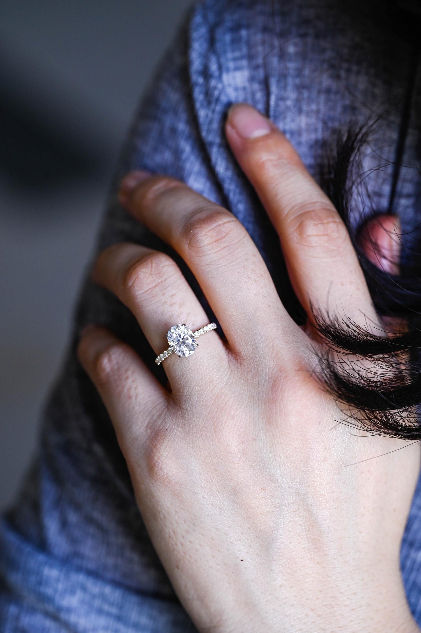 2.0 CT Oval Cut Hidden Halo Moissanite Engagement Ring