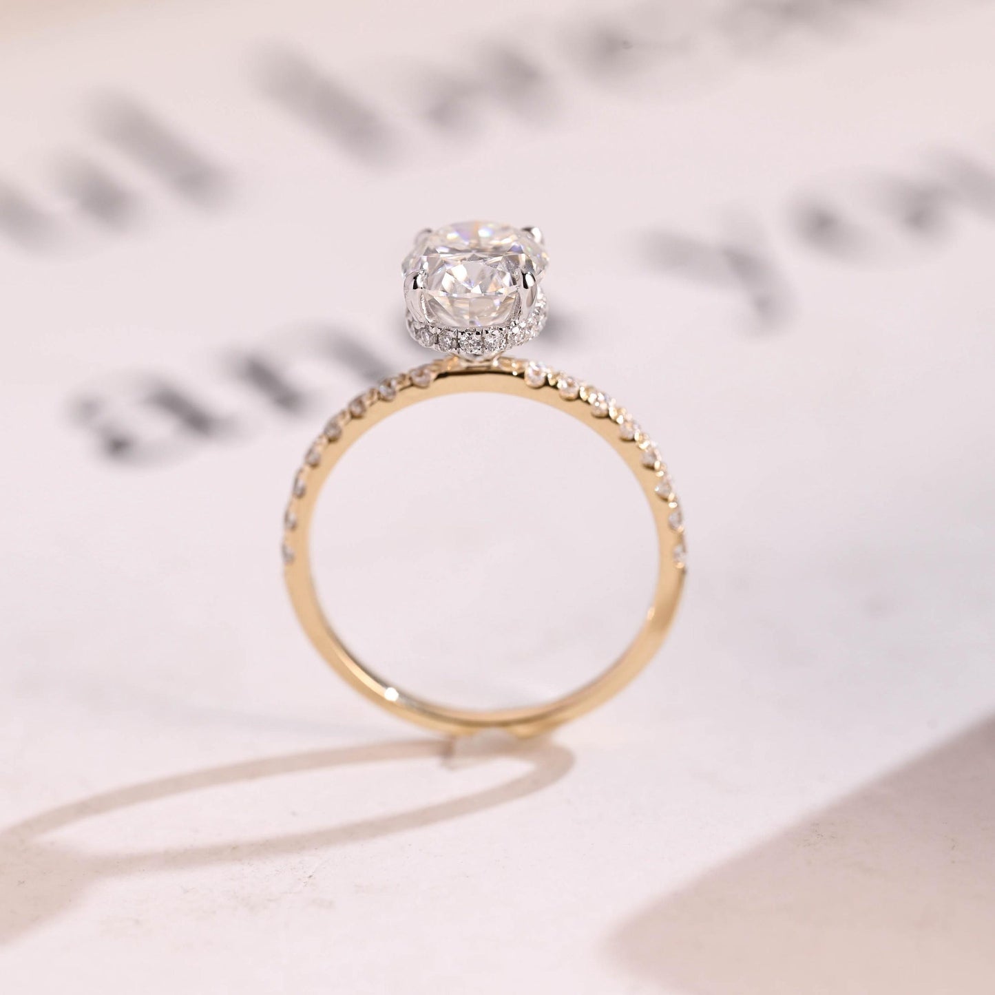 2.0 CT Oval Cut Hidden Halo Moissanite Engagement Ring