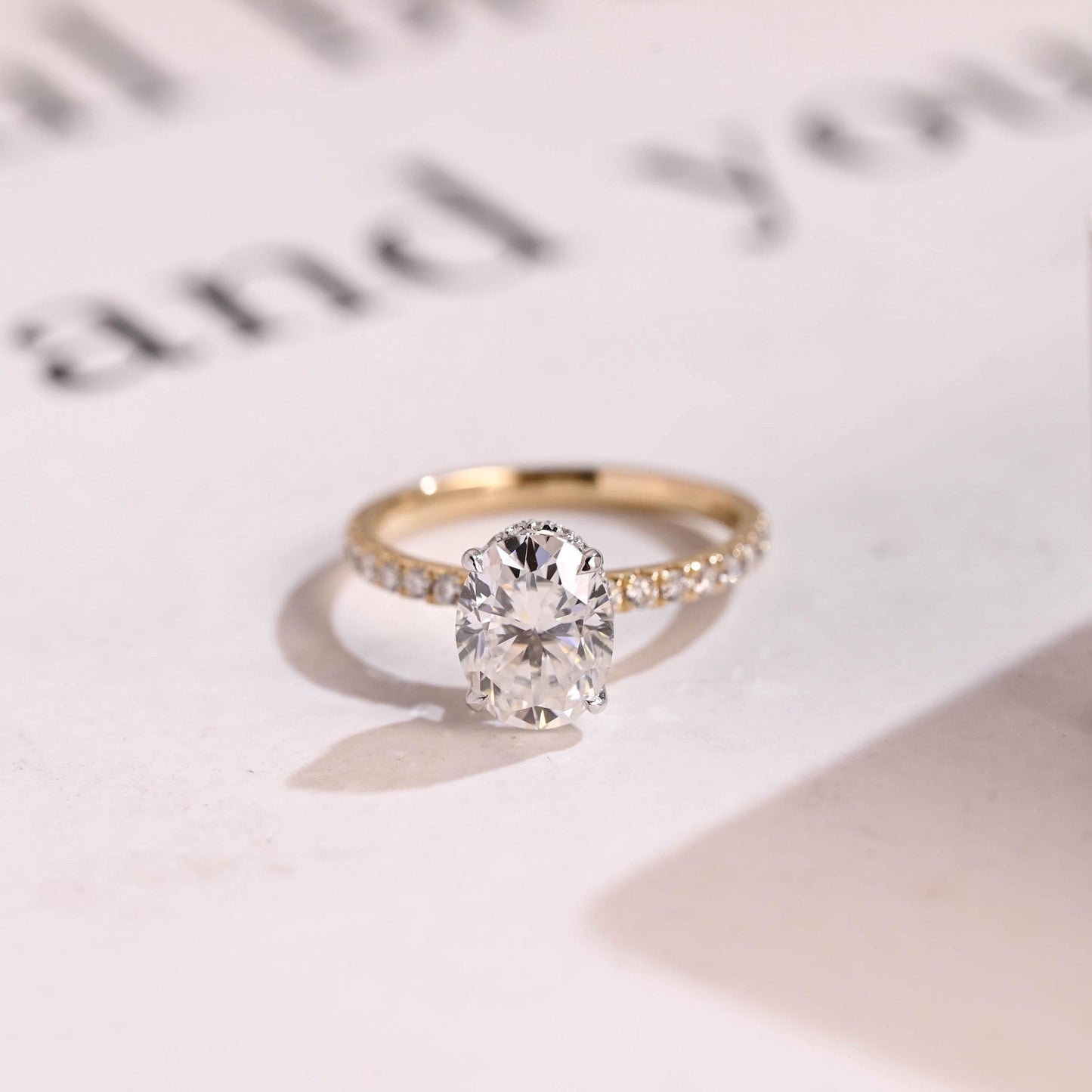 2.0 CT Oval Cut Hidden Halo Moissanite Engagement Ring