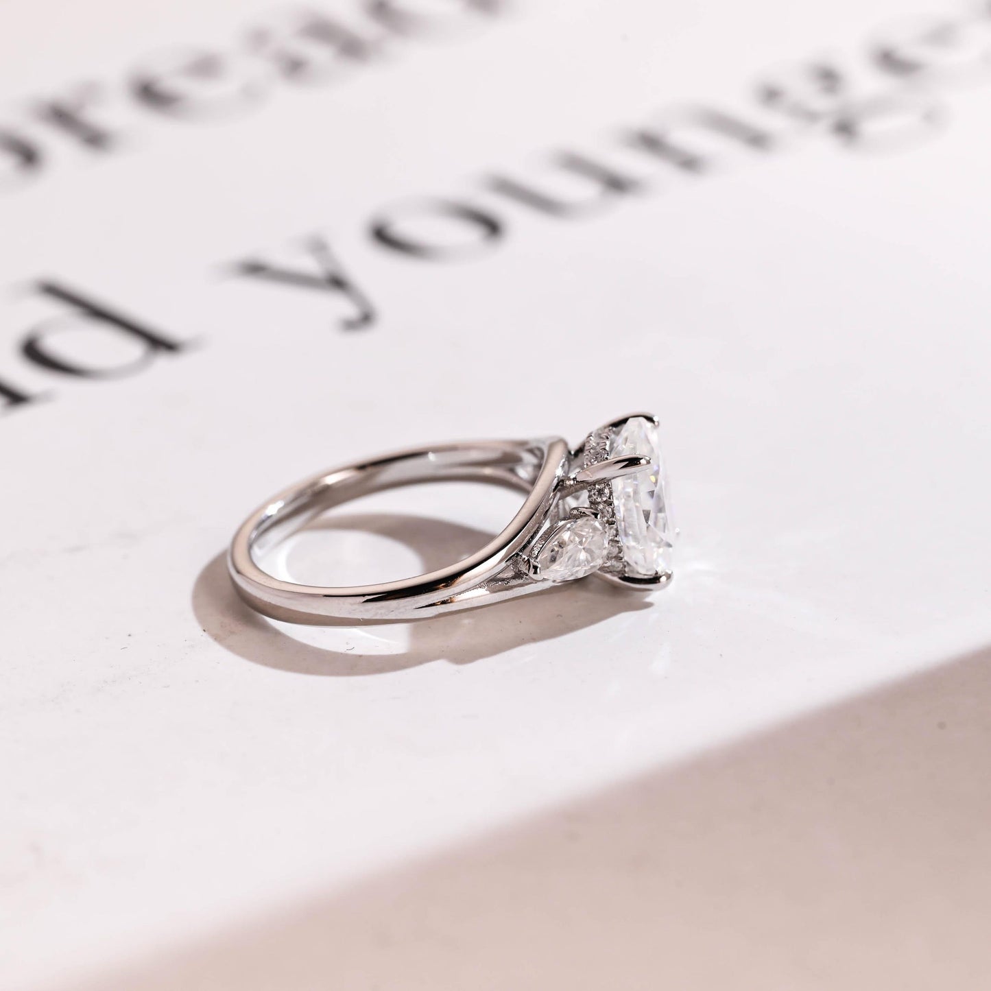 2.0 CT Oval Cut Three Stone Moissanite Engagement Ring