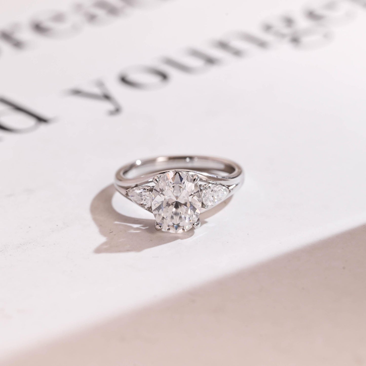 2.0 CT Oval Cut Three Stone Moissanite Engagement Ring