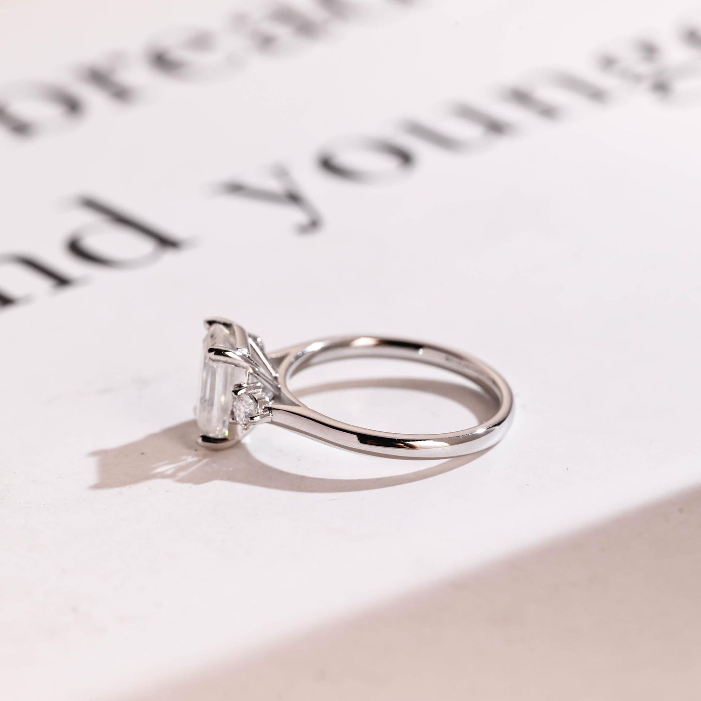 2.0 CT Emerald Cut Three Stone Moissanite Engagement Ring