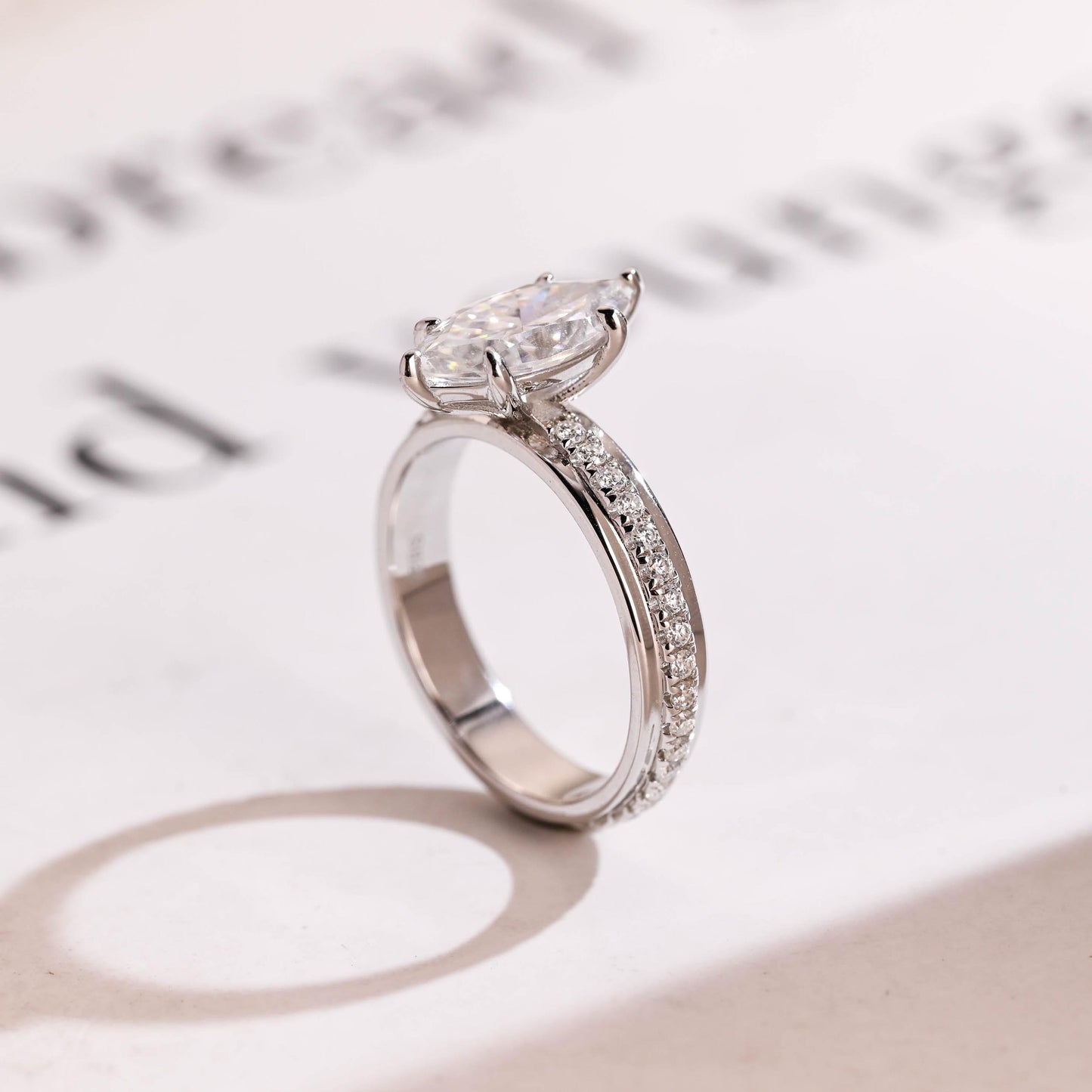 2.0 CT Marquise Cut Pave Moissanite Engagement Ring