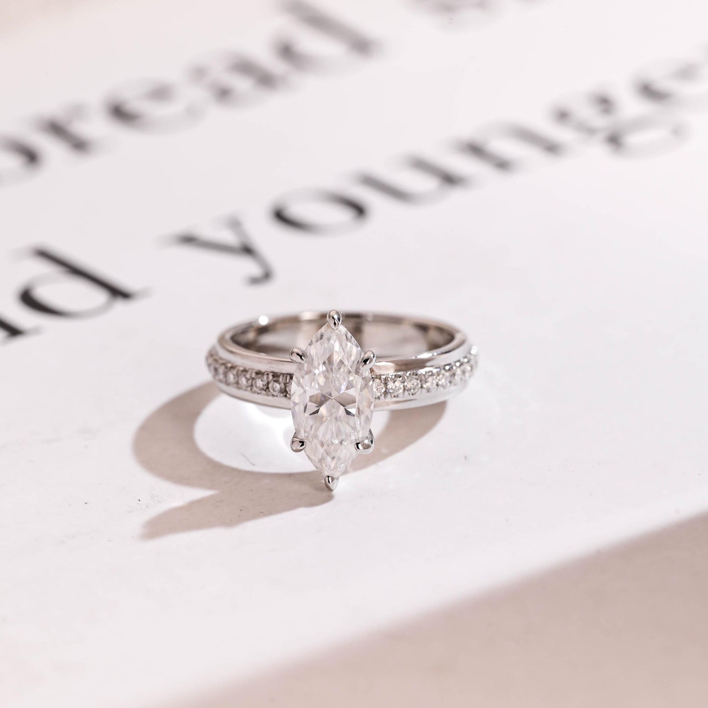 2.0 CT Marquise Cut Pave Moissanite Engagement Ring