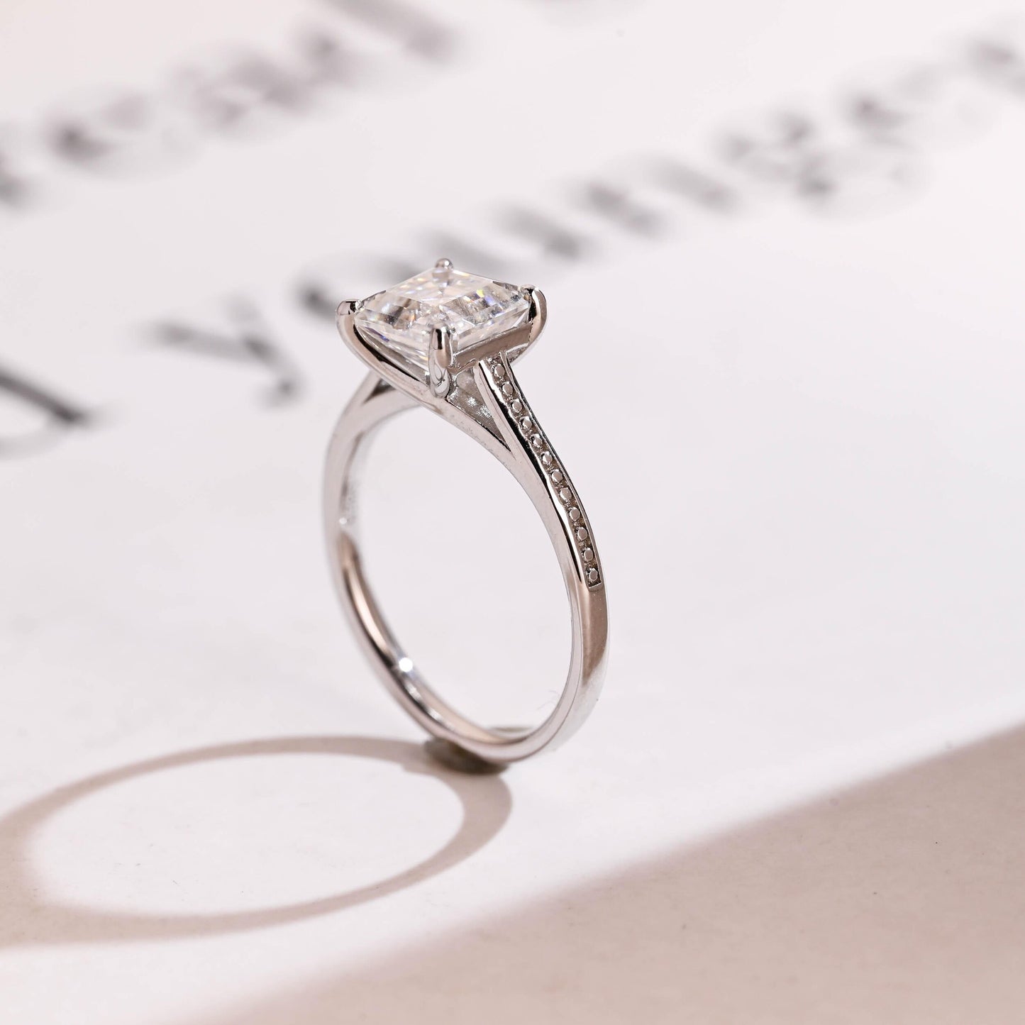 2.0 CT Asscher Cut Solitaire Moissanite Engagement Ring