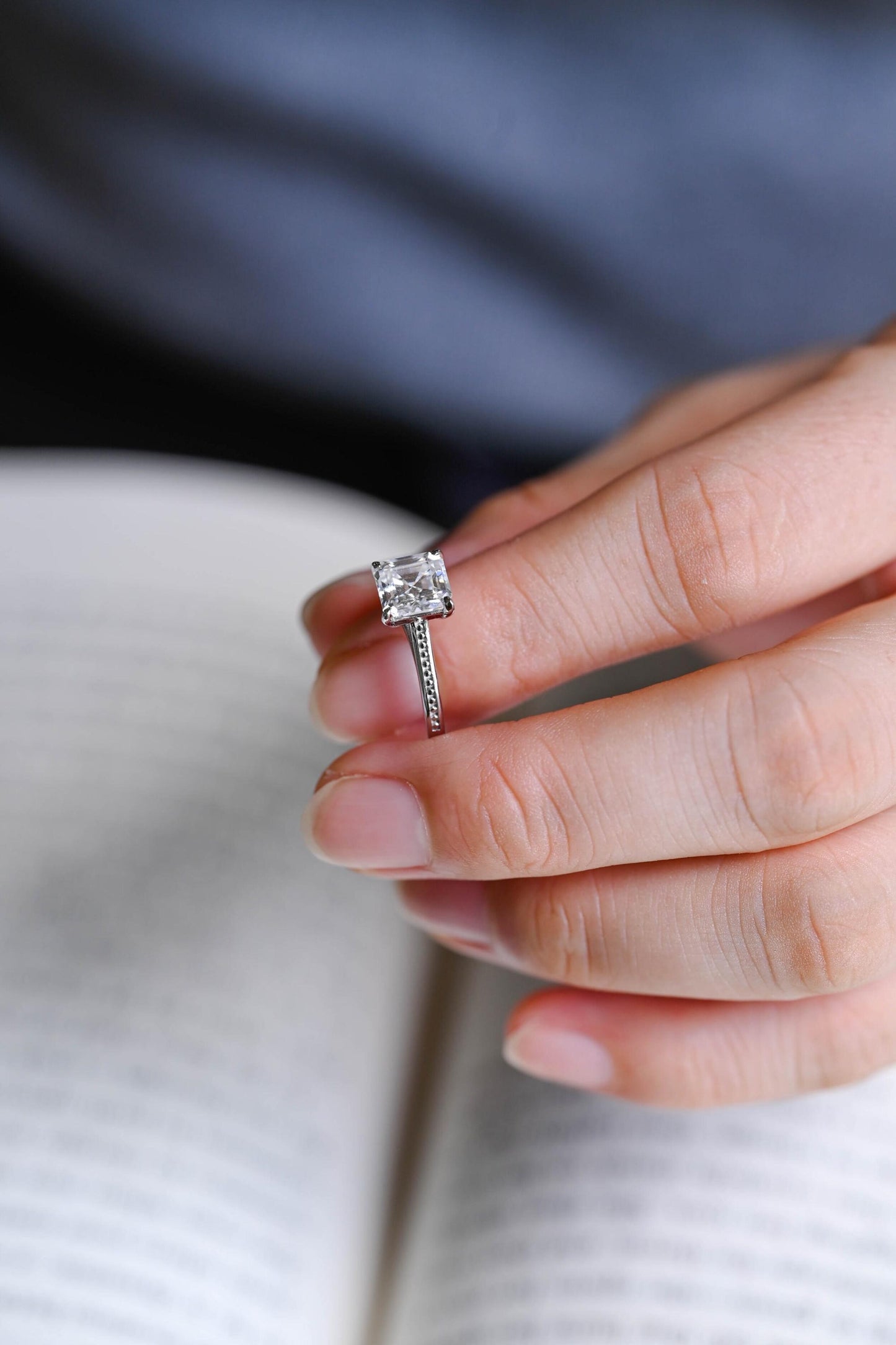 2.0 CT Asscher Cut Solitaire Moissanite Engagement Ring
