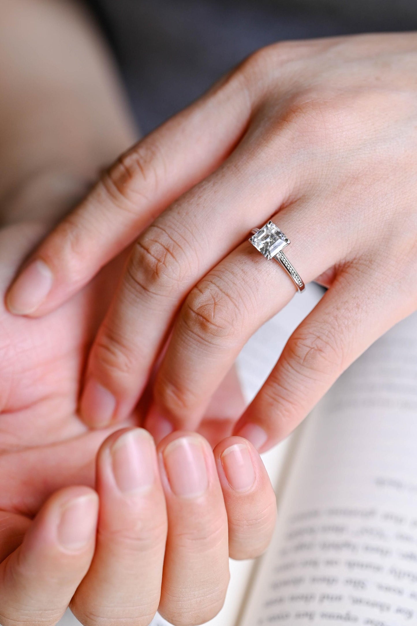 2.0 CT Asscher Cut Solitaire Moissanite Engagement Ring