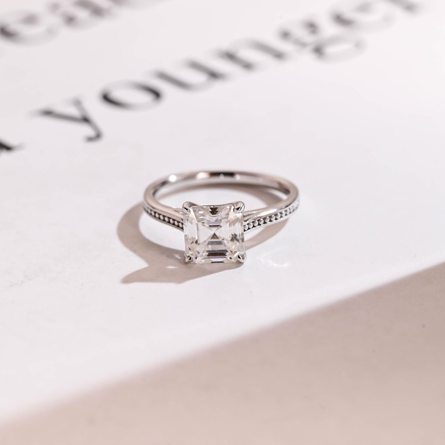 2.0 CT Asscher Cut Solitaire Moissanite Engagement Ring