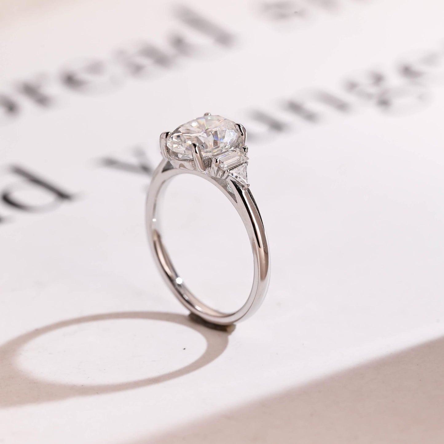 1.5 CT Oval Cut Three Stone Moissanite Engagement Ring