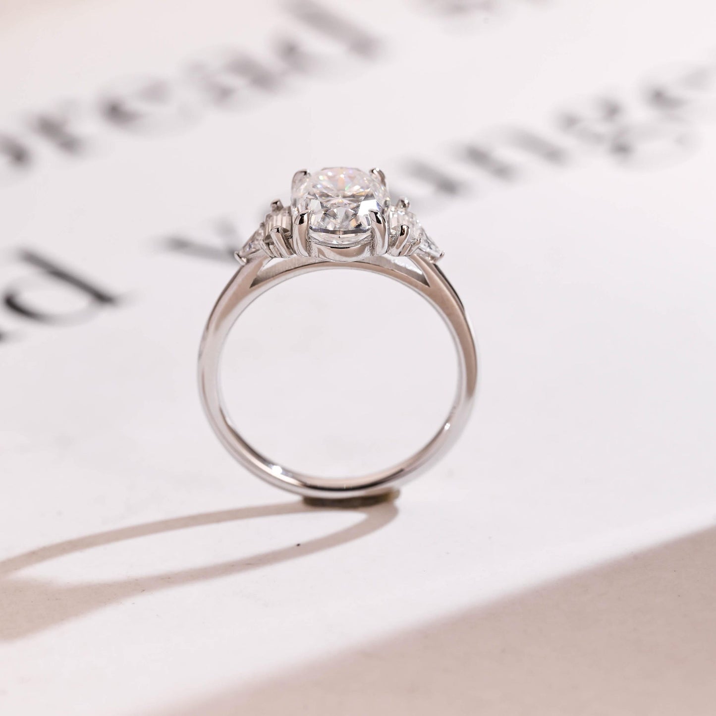 1.5 CT Oval Cut Three Stone Moissanite Engagement Ring