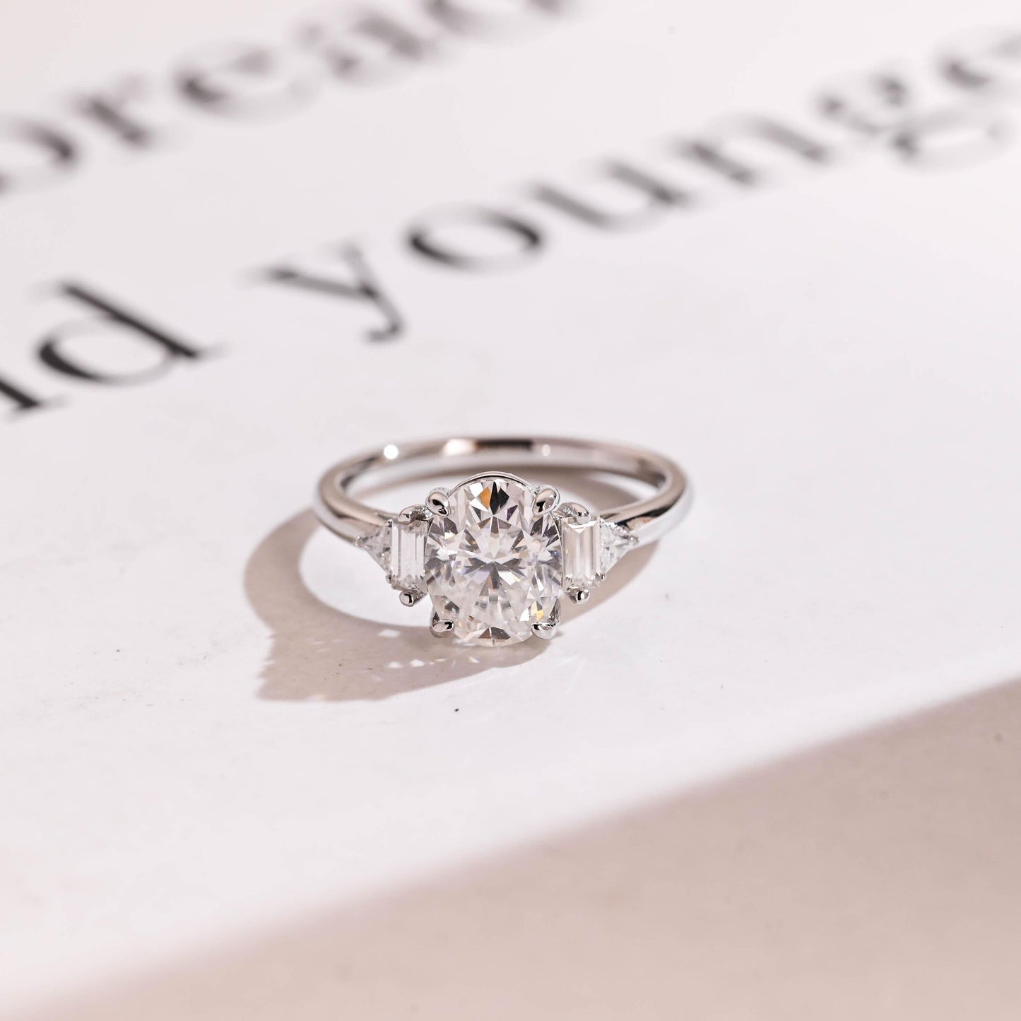 1.5 CT Oval Cut Three Stone Moissanite Engagement Ring