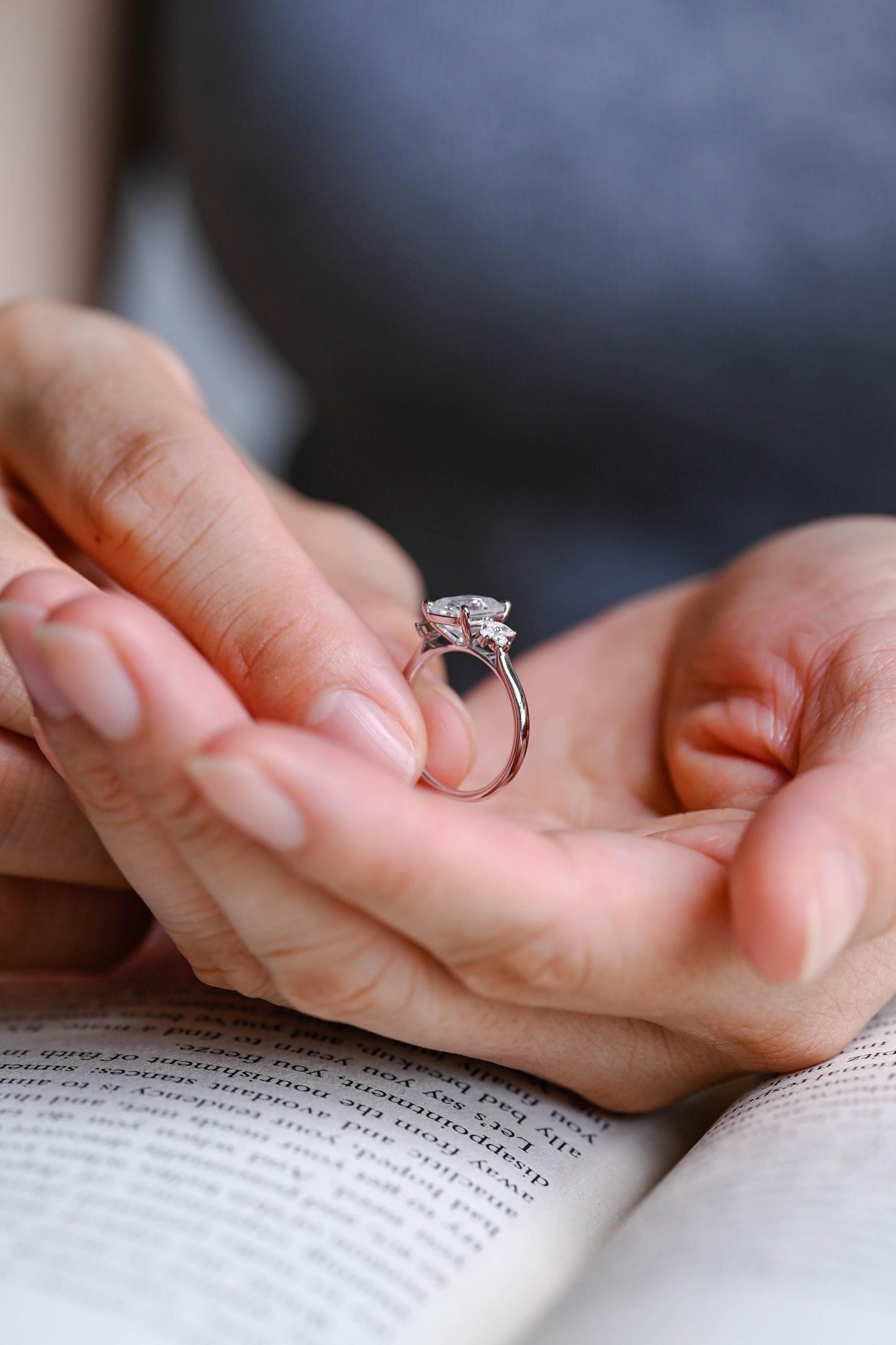 2.0 CT Emerald Cut Cluster Moissanite Engagement Ring
