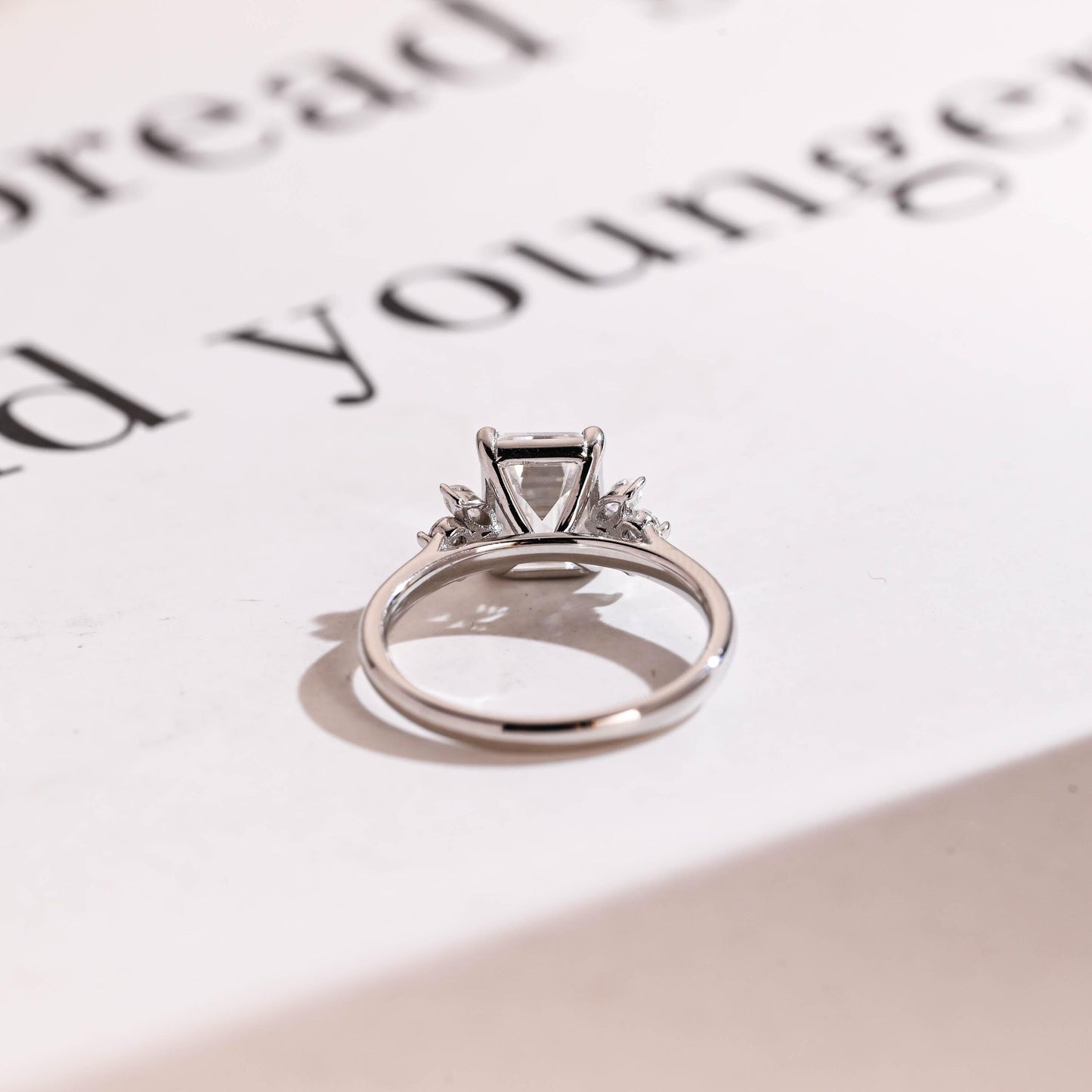 2.0 CT Emerald Cut Cluster Moissanite Engagement Ring
