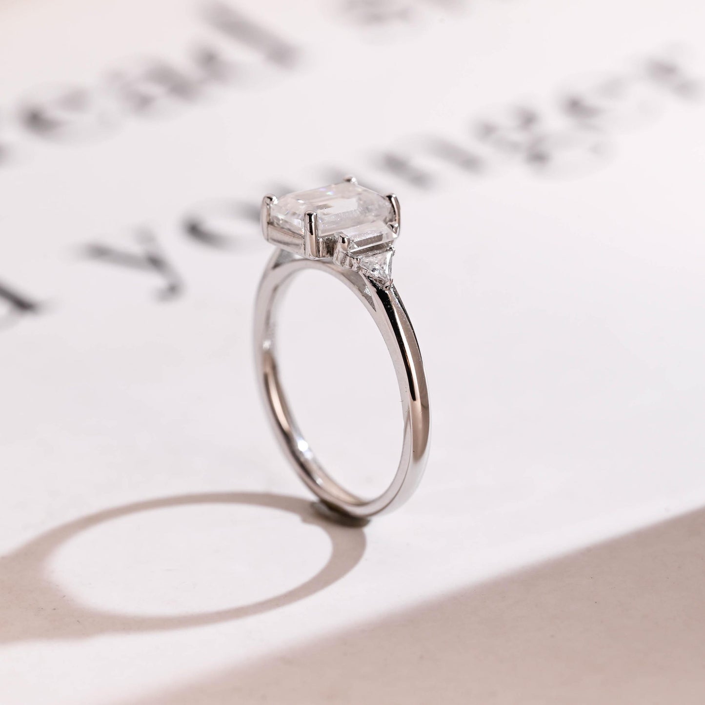 2.0 CT Emerald Cut Cluster Moissanite Engagement Ring