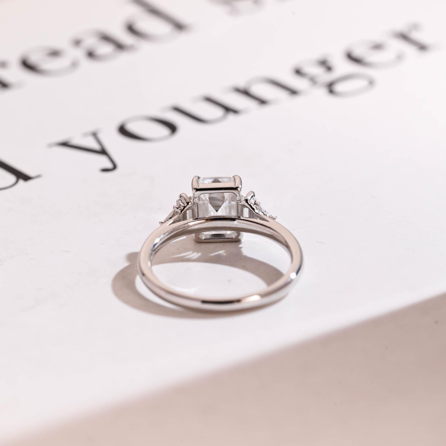 2.0 CT Emerald Cut Cluster Moissanite Engagement Ring