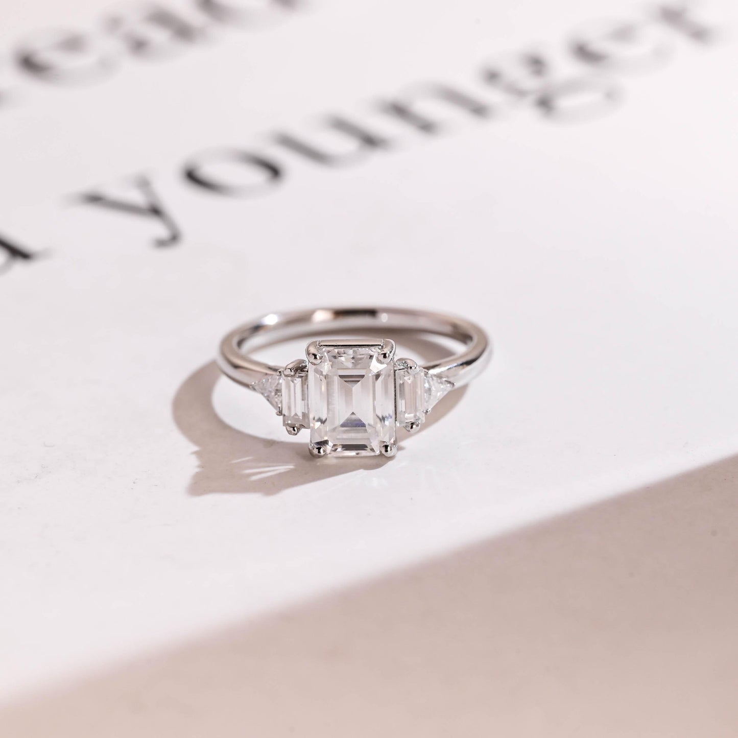 2.0 CT Emerald Cut Cluster Moissanite Engagement Ring