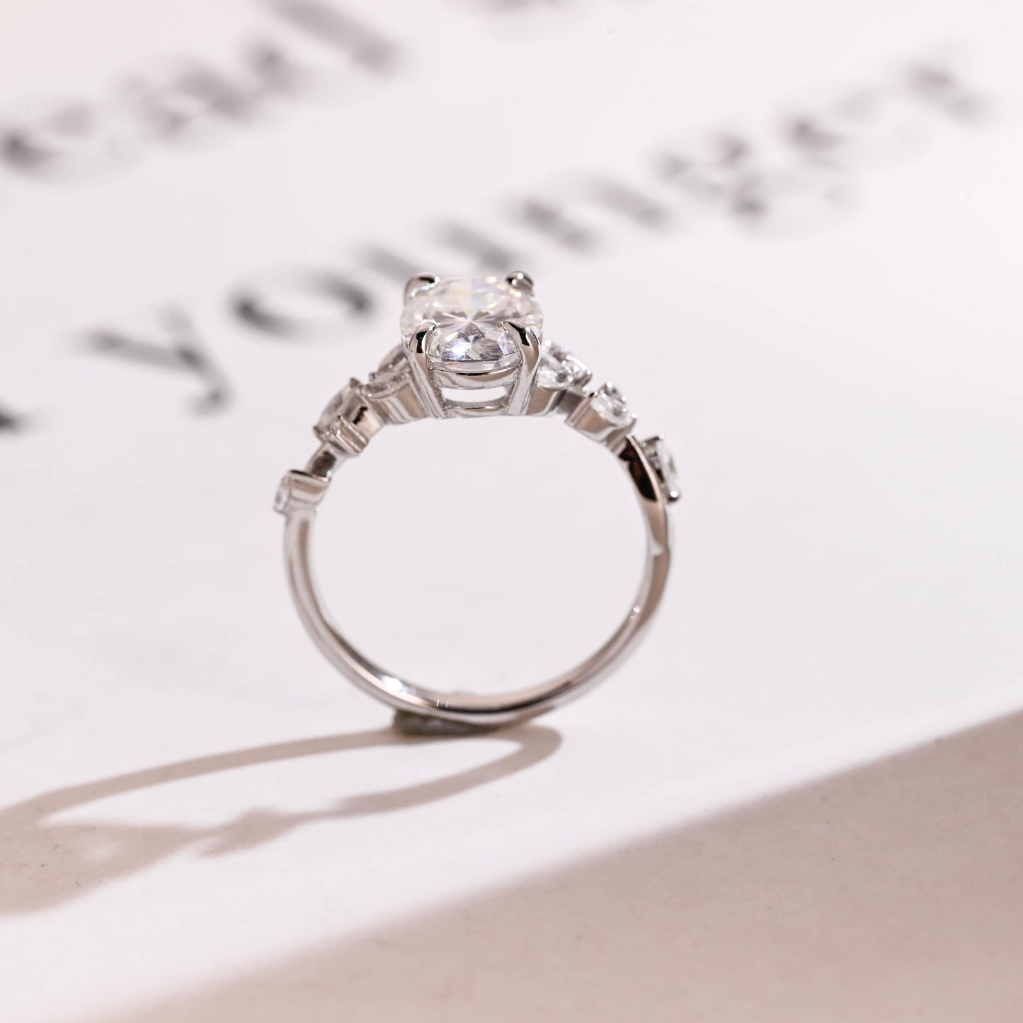 2.0 CT Oval Cut Cluster Moissanite Engagement Ring