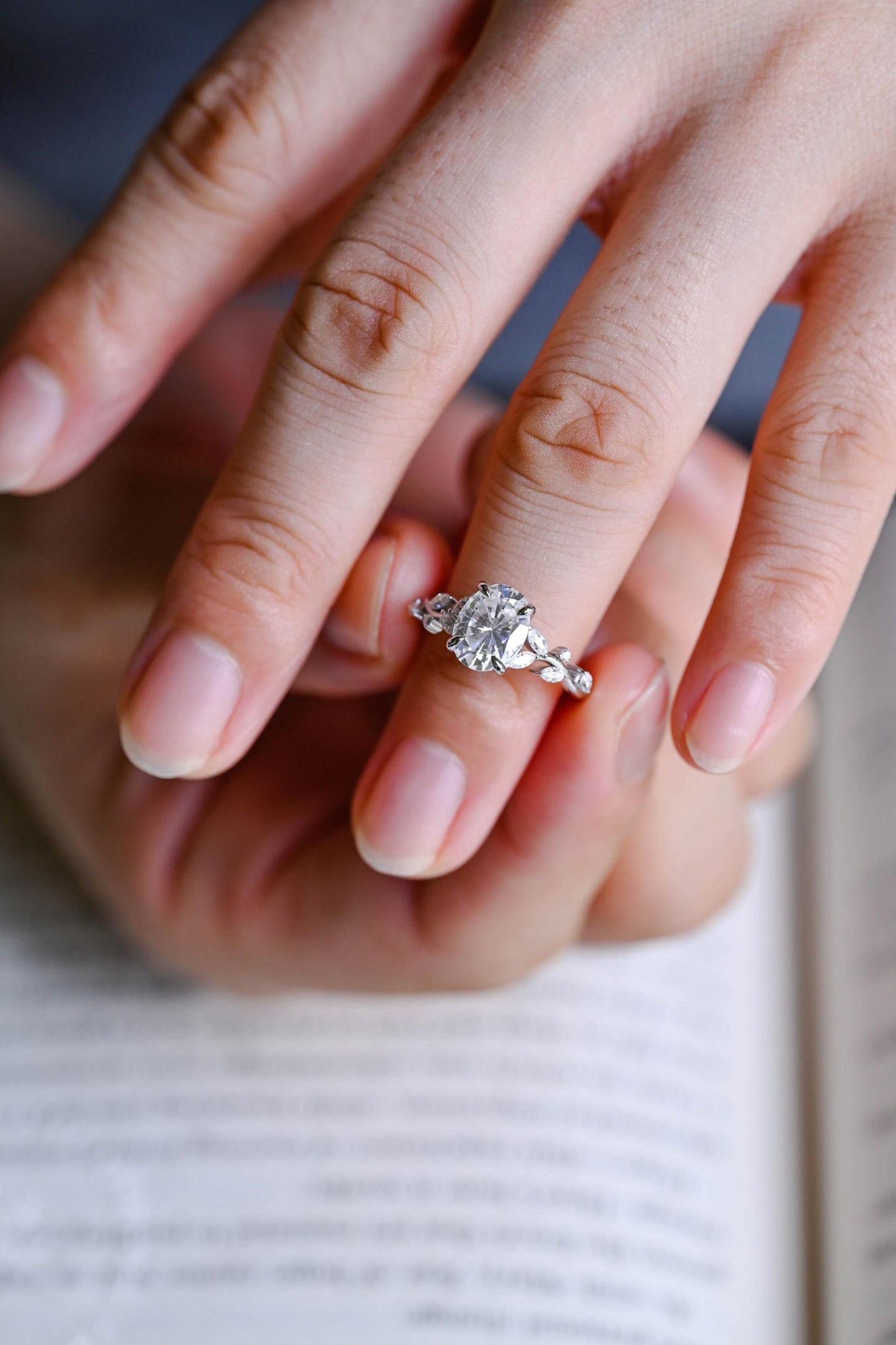 2.0 CT Oval Cut Cluster Moissanite Engagement Ring