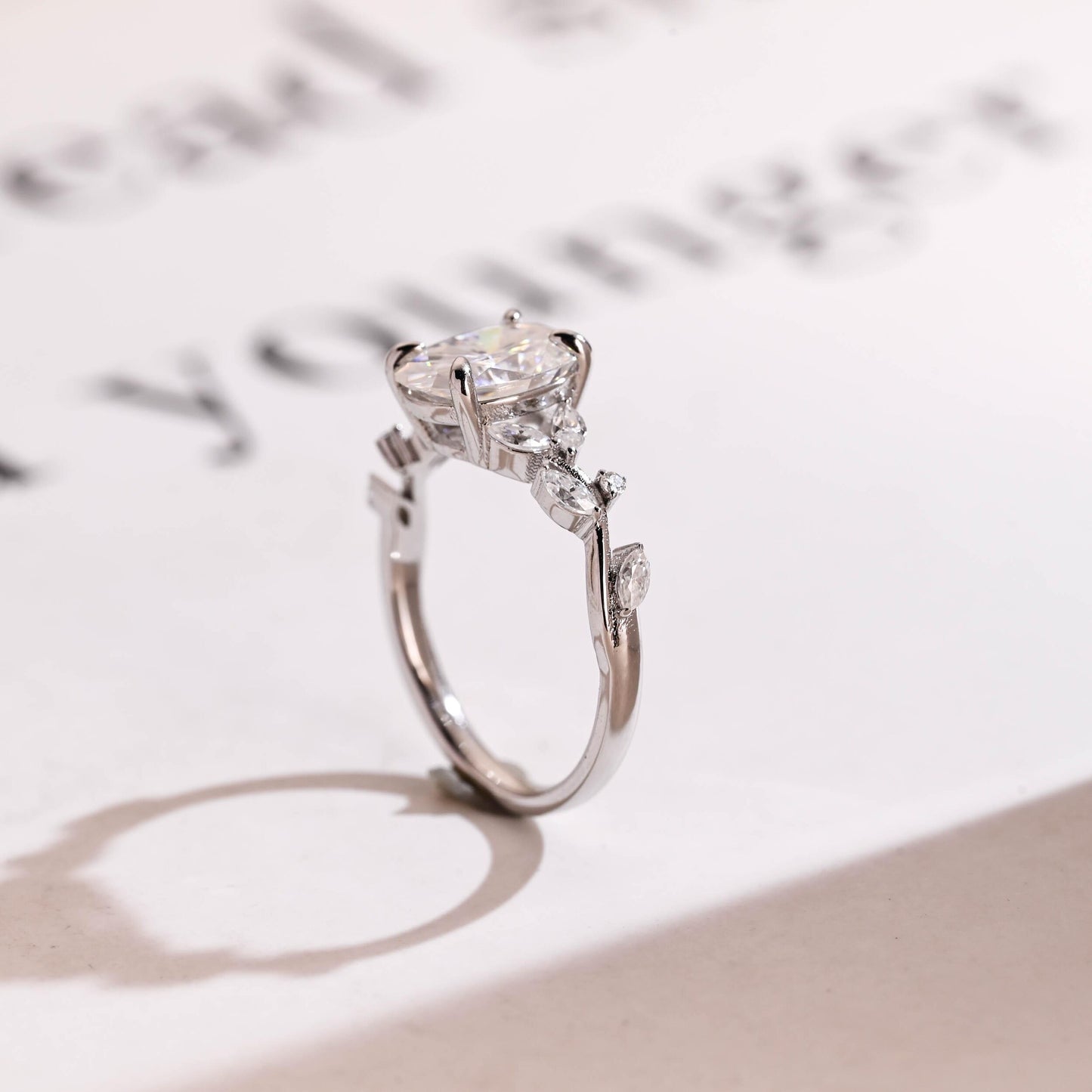 2.0 CT Oval Cut Cluster Moissanite Engagement Ring