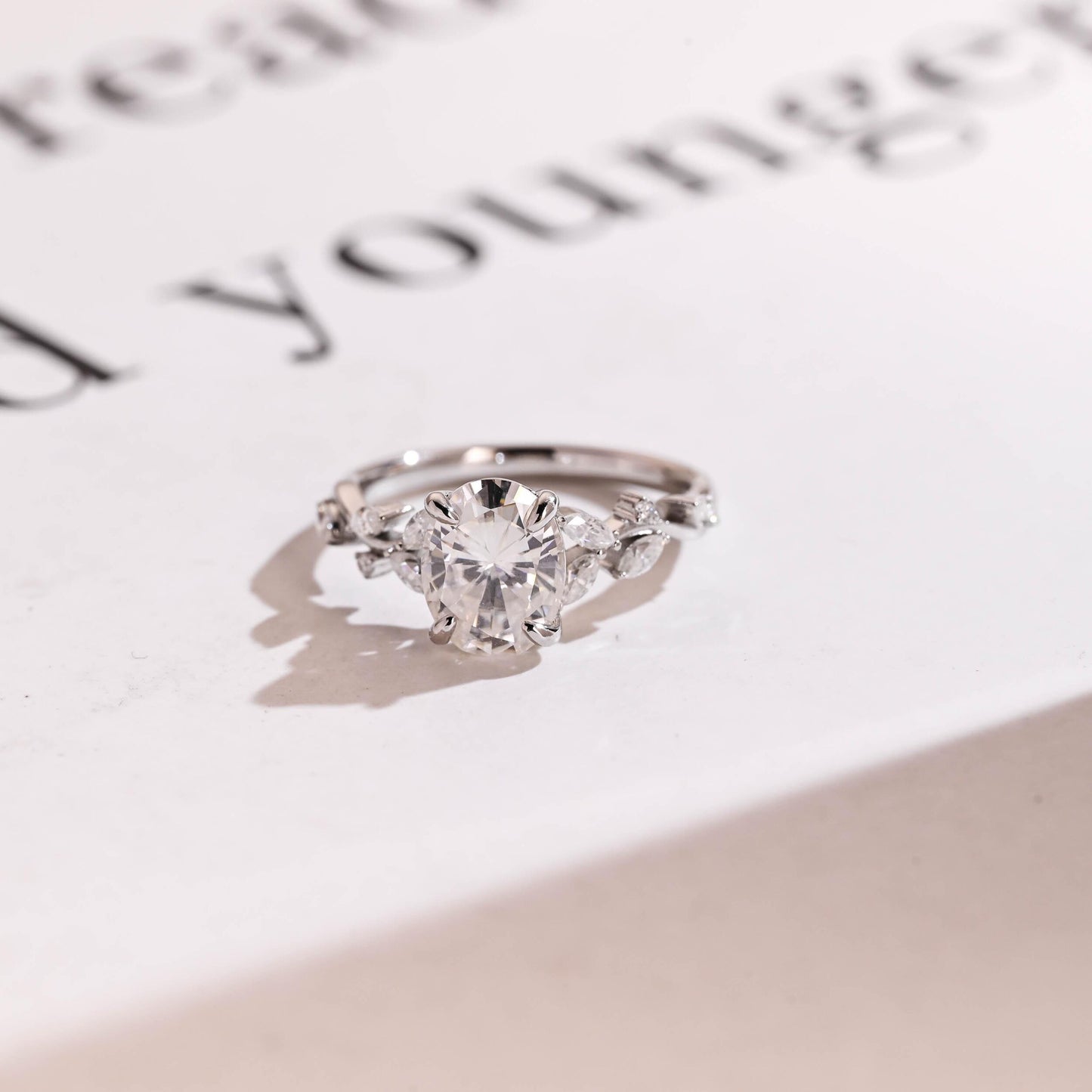 2.0 CT Oval Cut Cluster Moissanite Engagement Ring
