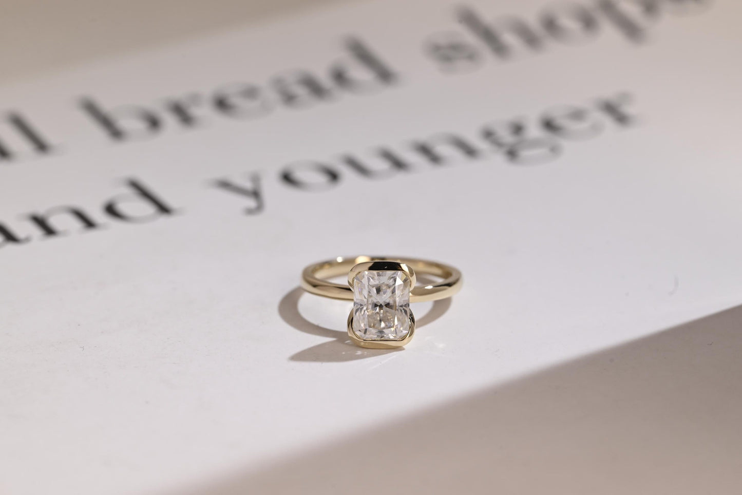 0.80 CT Radiant Cut Half Bezel Moissanite Engagement Ring