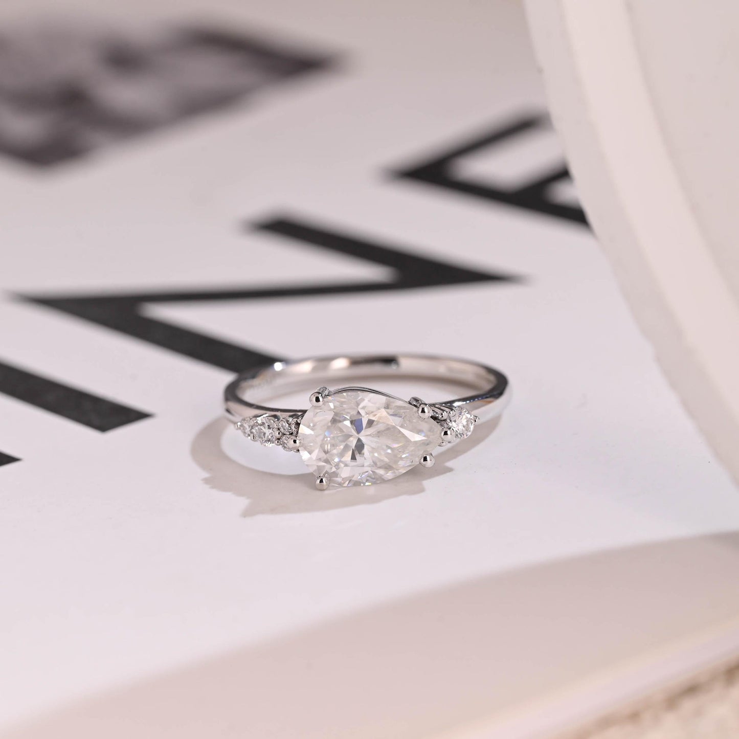 0.8 CT Pear Cut Cluster Moissanite Engagement Ring