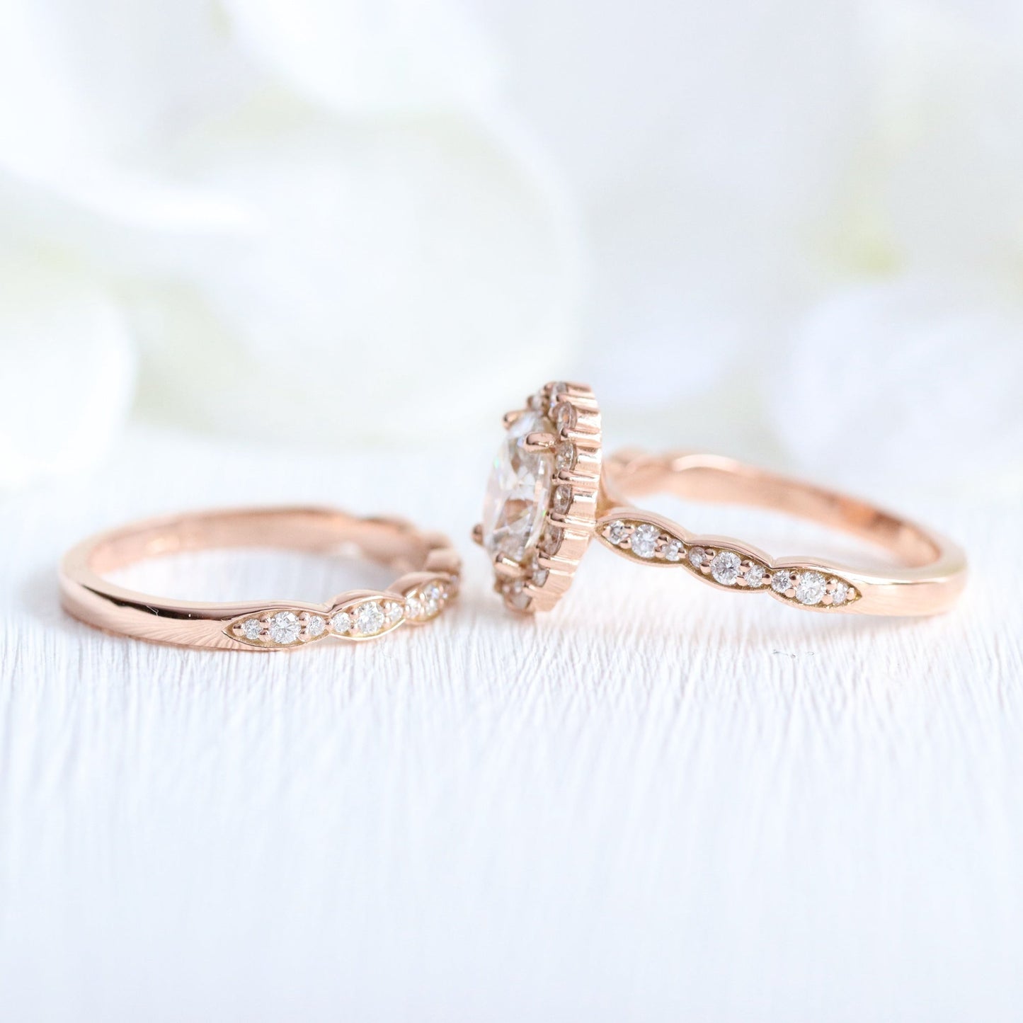 Alice- 2.20 CT Oval Moissanite Halo & Pave Bridal Ring Set