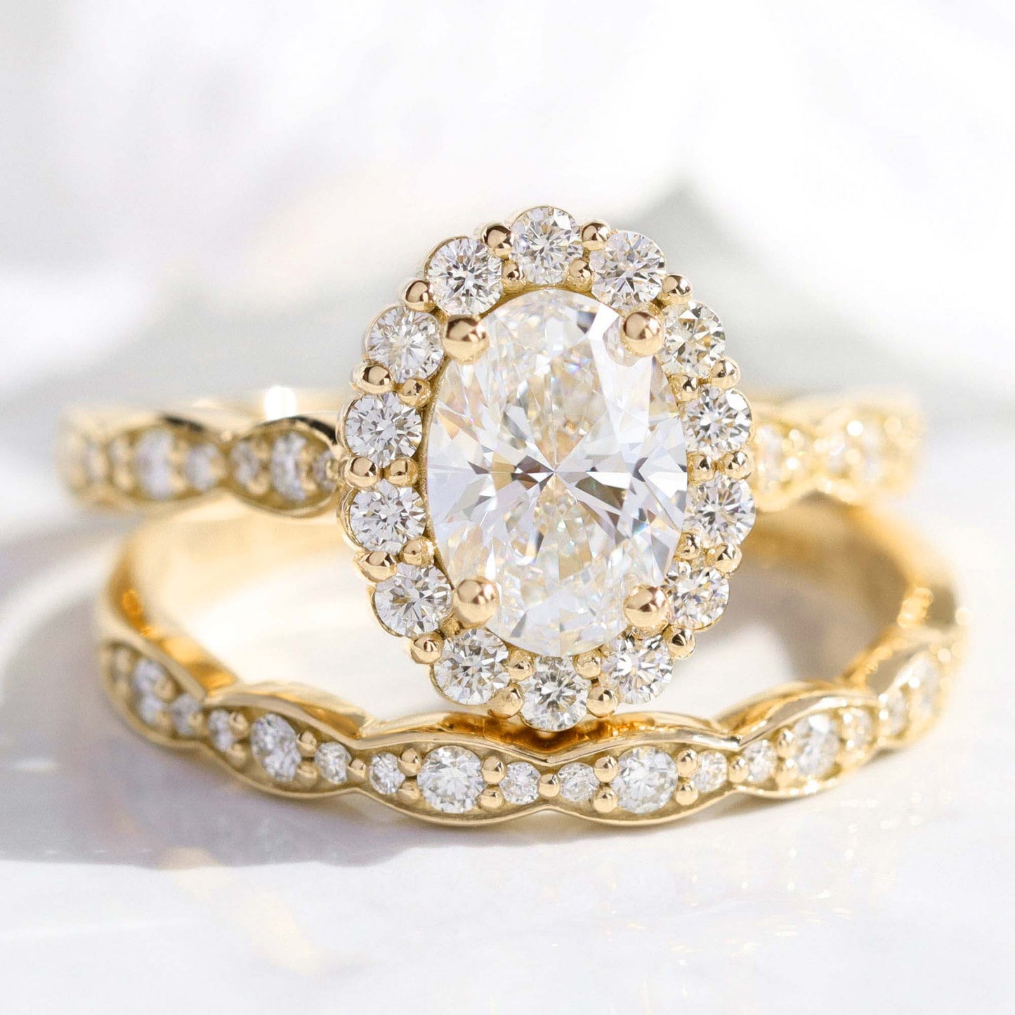 Alice- 2.20 CT Oval Moissanite Halo & Pave Bridal Ring Set