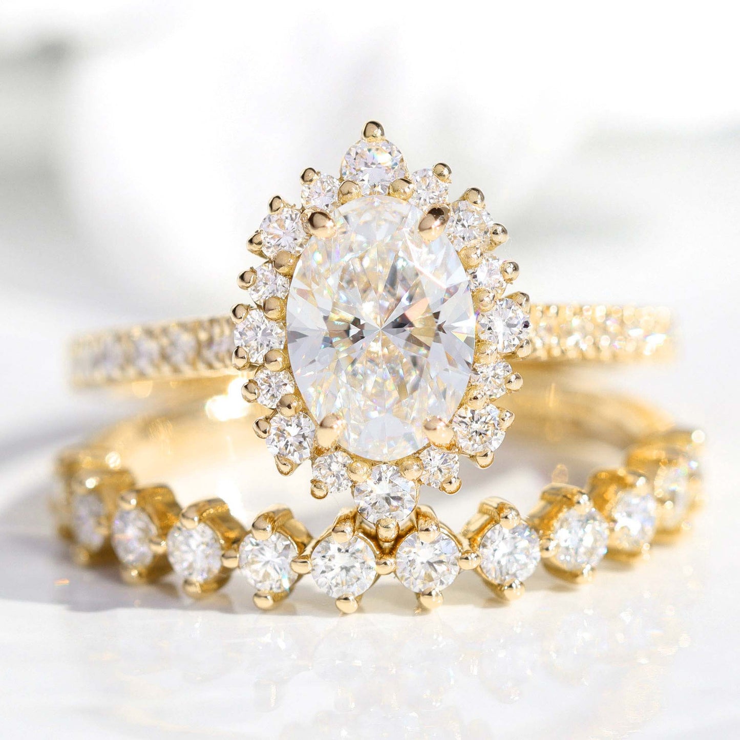 Sadie- 2.0 CT Oval Moissanite Halo & Pave Bridal Ring Set
