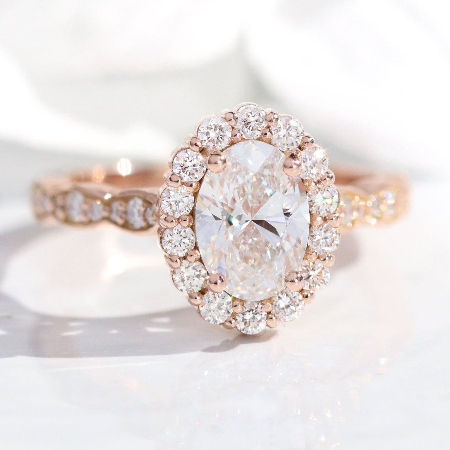 Alice- 2.20 CT Oval Moissanite Halo & Pave Bridal Ring Set