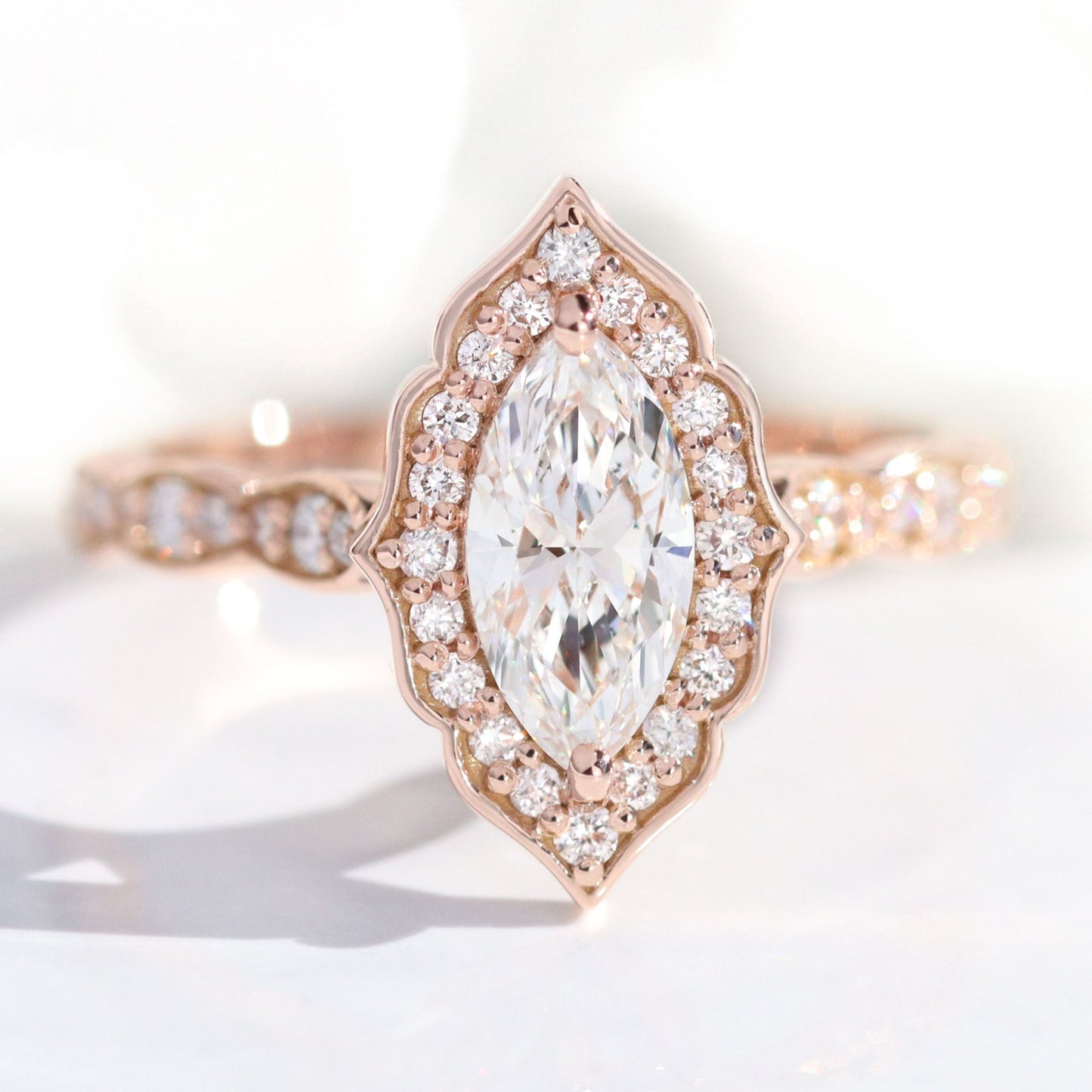 Julia- 2.0 CT Marquise Moissanite Halo & Pave Bridal Ring Set