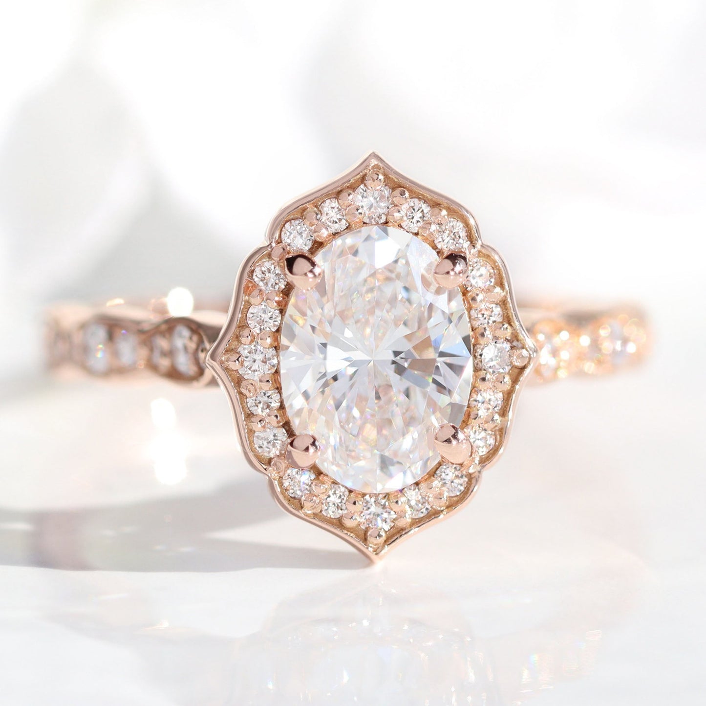 Hazel- 2.0 CT Oval Moissanite Halo & Pave Bridal Ring Set
