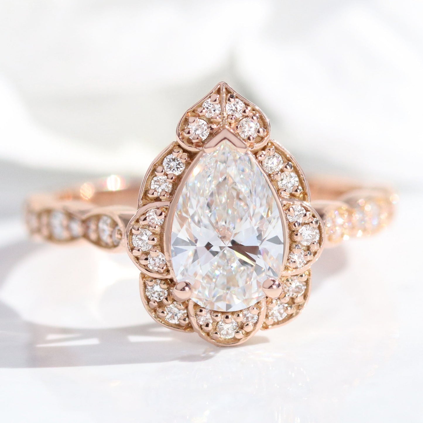 Arianna- 2.0 CT Pear Moissanite Halo & Pave Bridal Ring Set