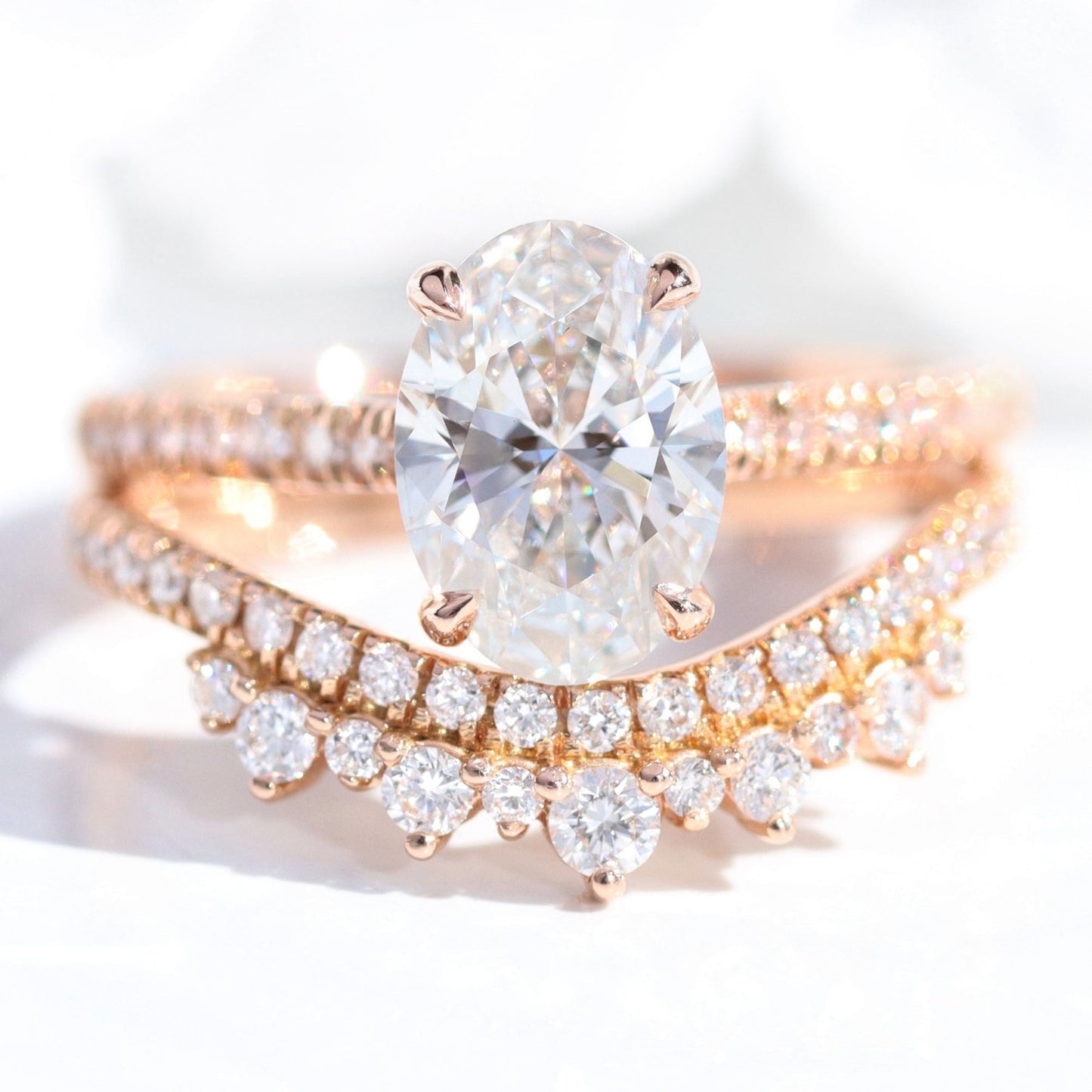 Brooklyn- 1.20 CT Oval Moissanite Pave Bridal Ring Set