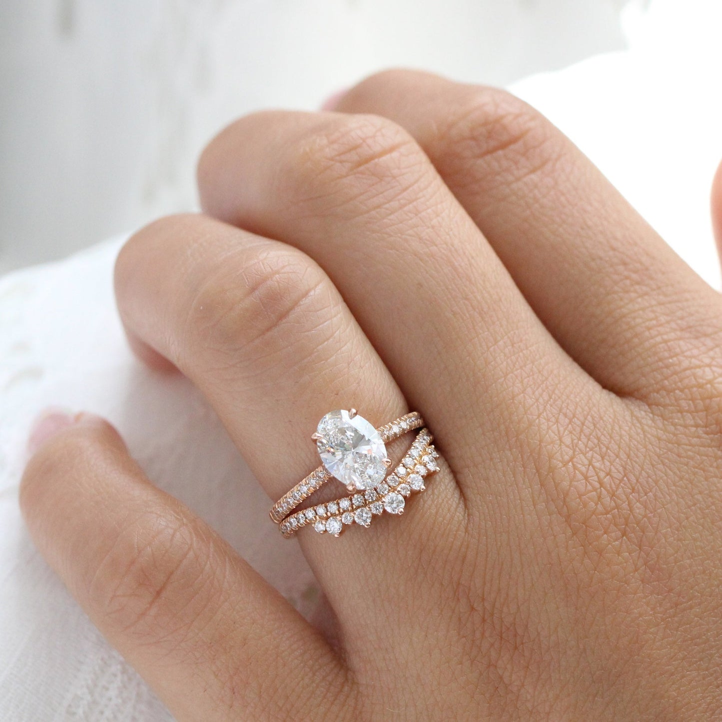 Brooklyn- 1.20 CT Oval Moissanite Pave Bridal Ring Set